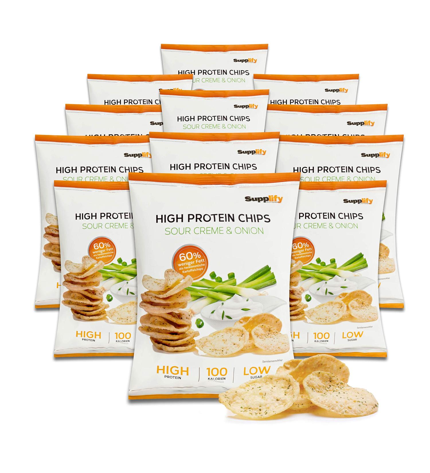 Supplify Protein Chips - Sour Cream & Onion - Healthy Protein Snack for Weight Loss & Muscle Building (12x50g Pack) - Buy Online on GoSupps.com
