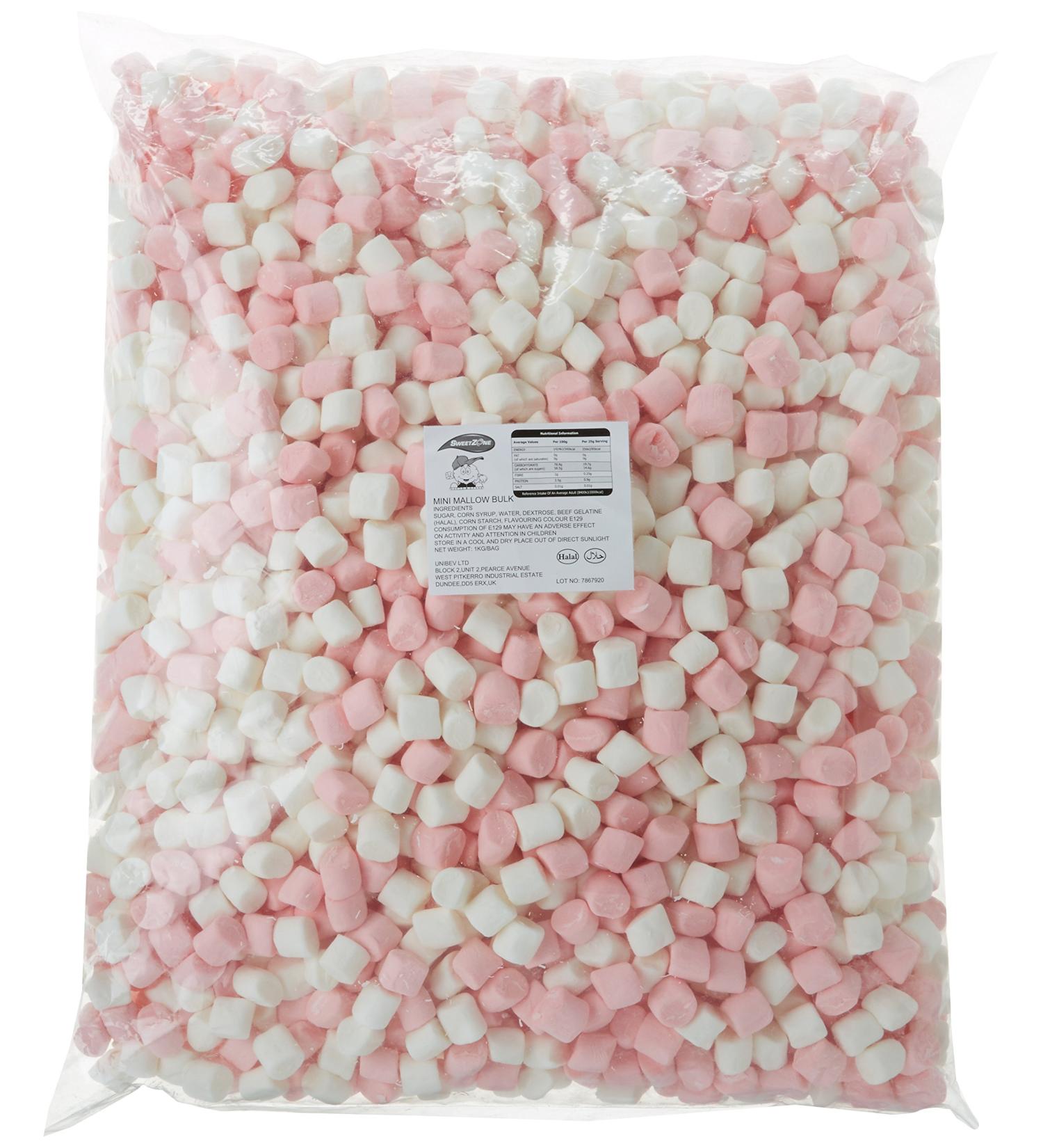 Sweetzone Mini Mallows Pink and White Halal Sweets Bag 1kg Mini Marshmallows Bulk Sweets Sweets Bulk Retro Sweets Bulk Sweets Candy for Sweet Bags Mini Marshmallows for Hot Chocolate - Buy Online on GoSupps.com
