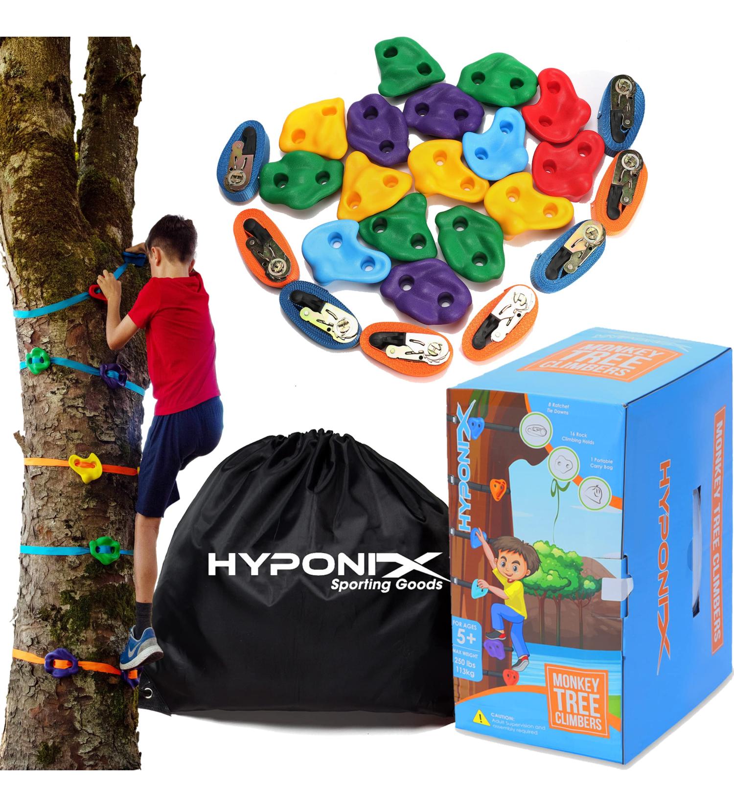 Hyponix Ninja Tree Climbing Kit - 16 Rock Climbing Holds & 8 Ratchets - Reinforced, Easy Setup - Ideal Outdoor Toys for Kids 5-12 - Monkey Tree Climbers 2.0 - Buy Online on GoSupps.com