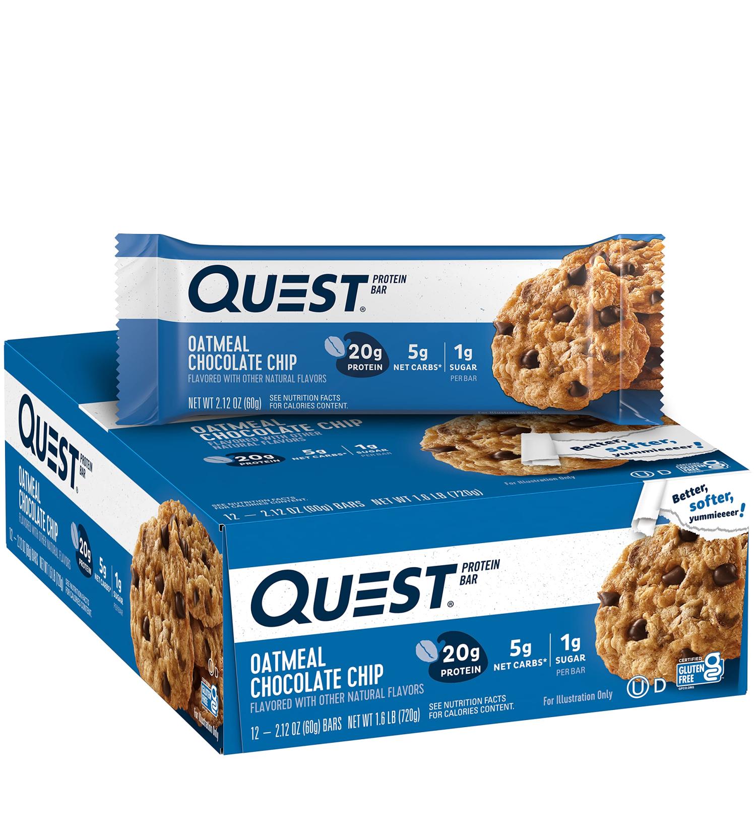 Quest Nutrition Oatmeal Chocolate Chip Protein Bars - Low Carb, Gluten-Free, Keto 12 Count - Buy Online on GoSupps.com