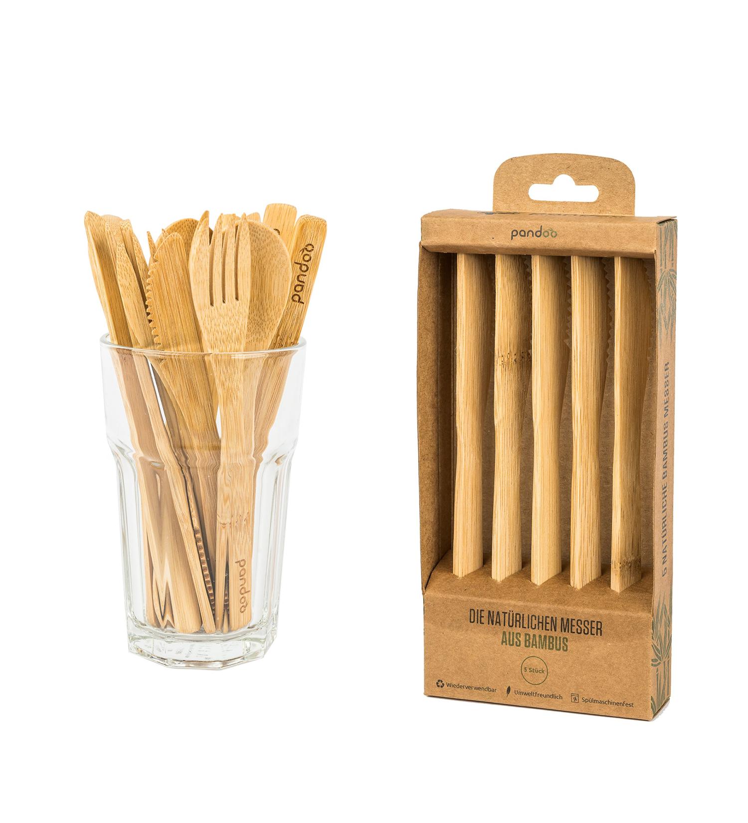 pandoo Set de 5: couteaux en bambou 100% naturels - couverts r utilisables et respectueux de l'environnement - De haute qualit l ger et stable - 100% biod gradable - Buy Online on GoSupps.com