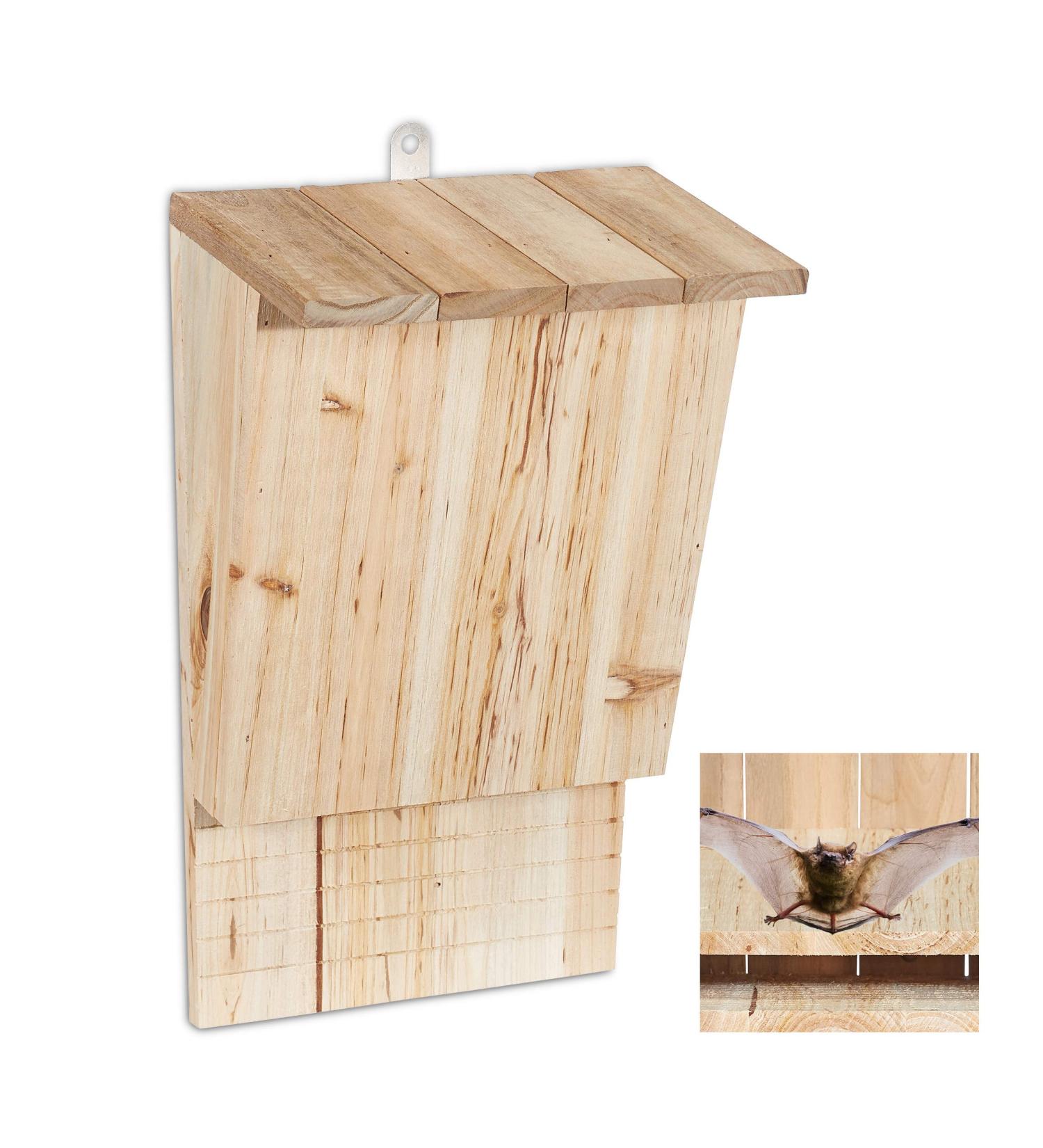 Relaxdays Slanted Bat Box Nesting Habitat | Untreated Solid Wood Shelter | 34x22.5x13 cm | Natural - Buy Online on GoSupps.com