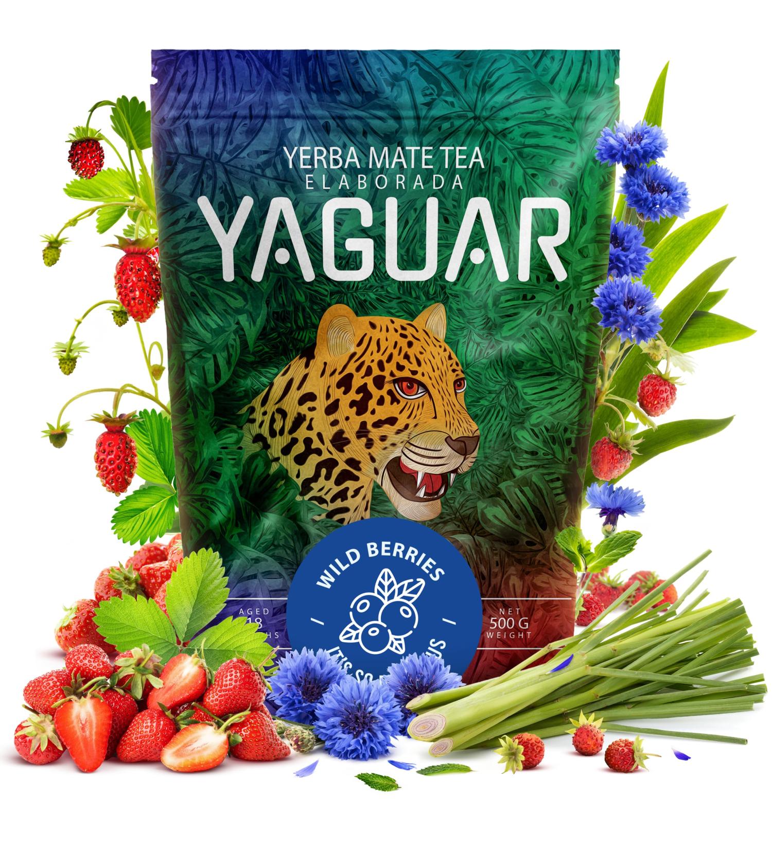Yaguar Wild Berries 500 g | Yerba mat avec fraise et fraisier de bois | C est parfait pour les d butants | Forte teneur en caf ine | Th subtil yerba mat | Mat stimulant 0 5 kg - Buy Online on GoSupps.com