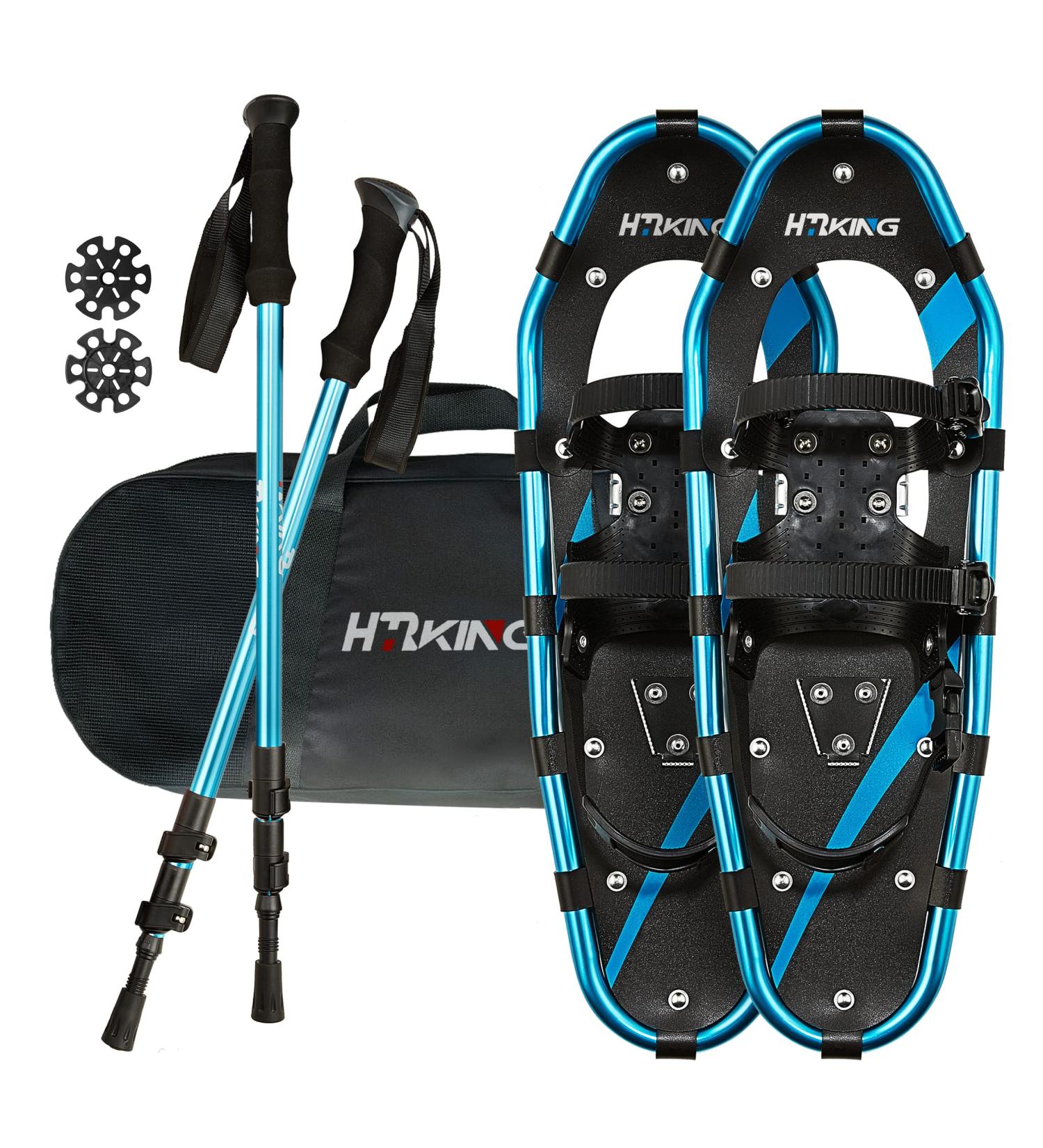 HRKING Lightweight Terrain Showshoes Set with Trekking Poles and Carrying Tote Bag - 25 Inches (120-180lbs) - For Women, Men, and Kids - Gold/Pink Red/Blue Blue - Buy Online on GoSupps.com