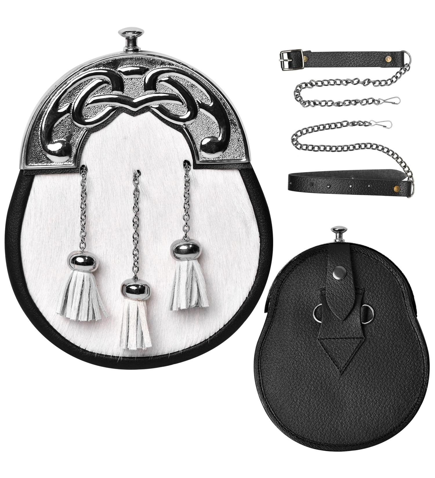 HIGHLAND REDSTONE Sporran Kilt for Men Premium Leather Quality Scottish Bovine Sporran with Chain Belt Kilt Accessories White Chrome - Buy Online on GoSupps.com
