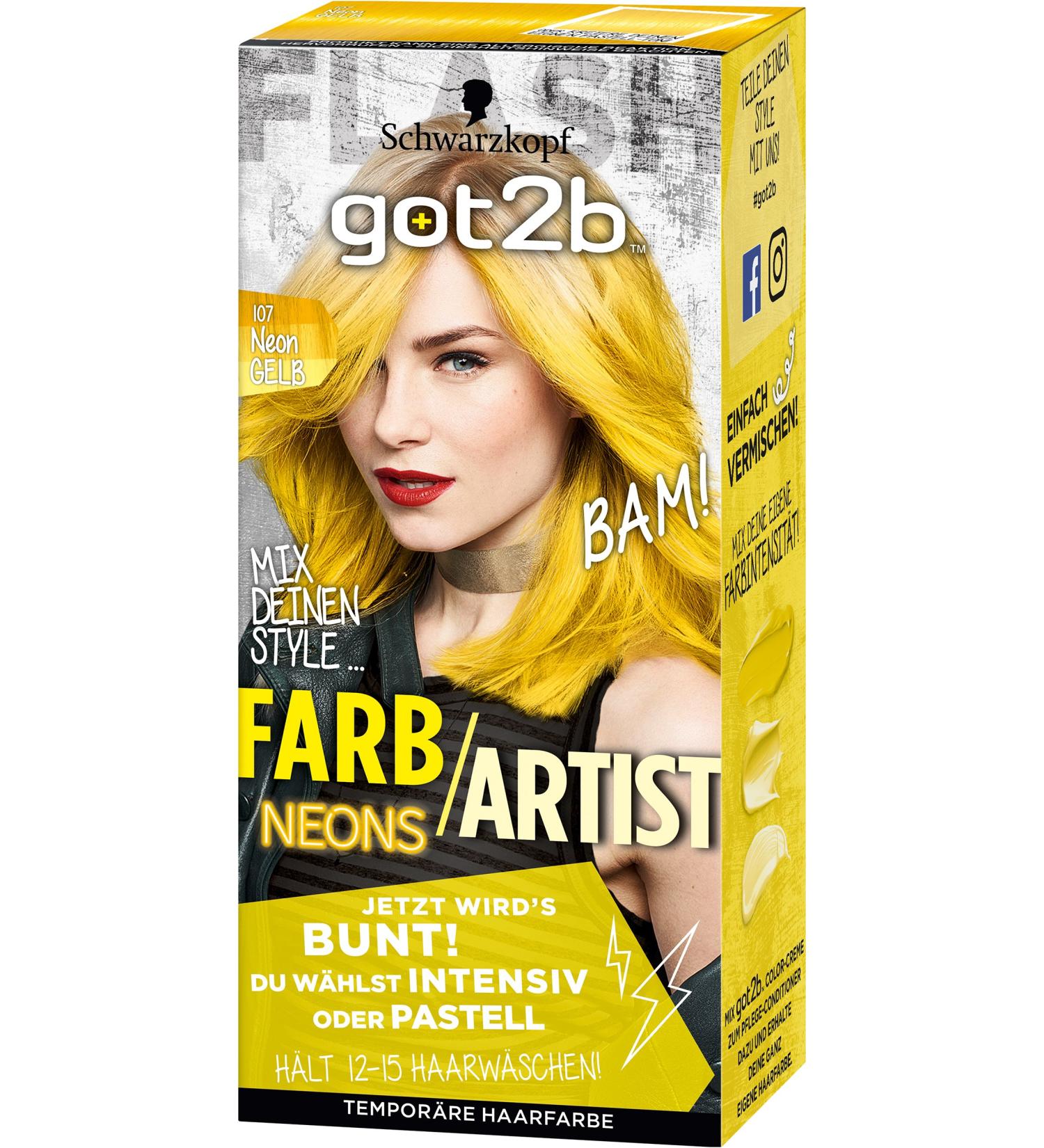 Schwarzkopf Got2b Color/Artist Hair Color 107 Neon Yellow 1 Pack (1 x 80 ml) Neon Yellow 80 ml (1 Pack)