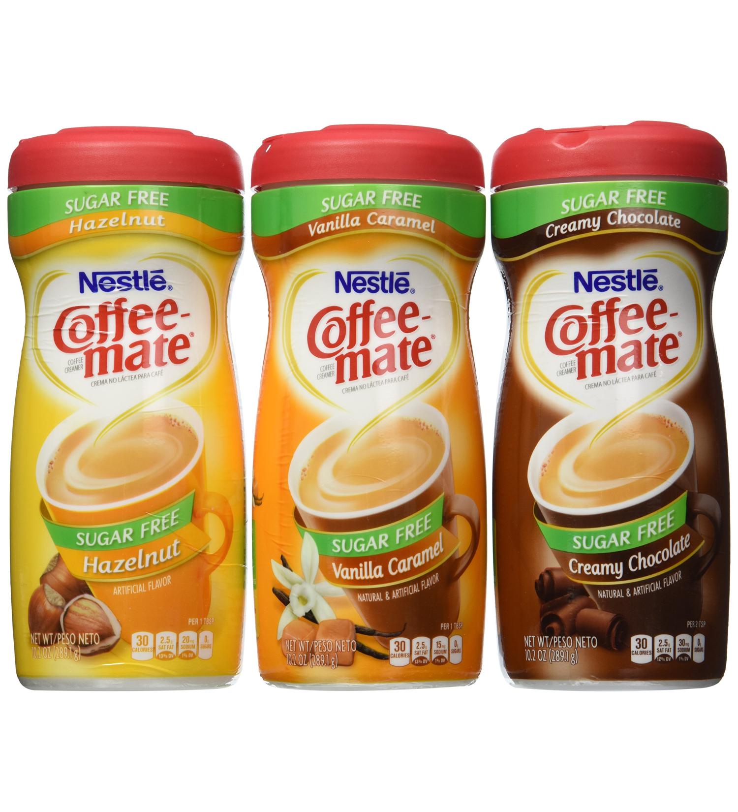 Coffee-mate Sugar-Free 3 Flavor Bundle - Vanilla Caramel, Creamy Chocolate, and Hazelnut (10.2 ounce) 10.2 Ounce (Pack of 3)