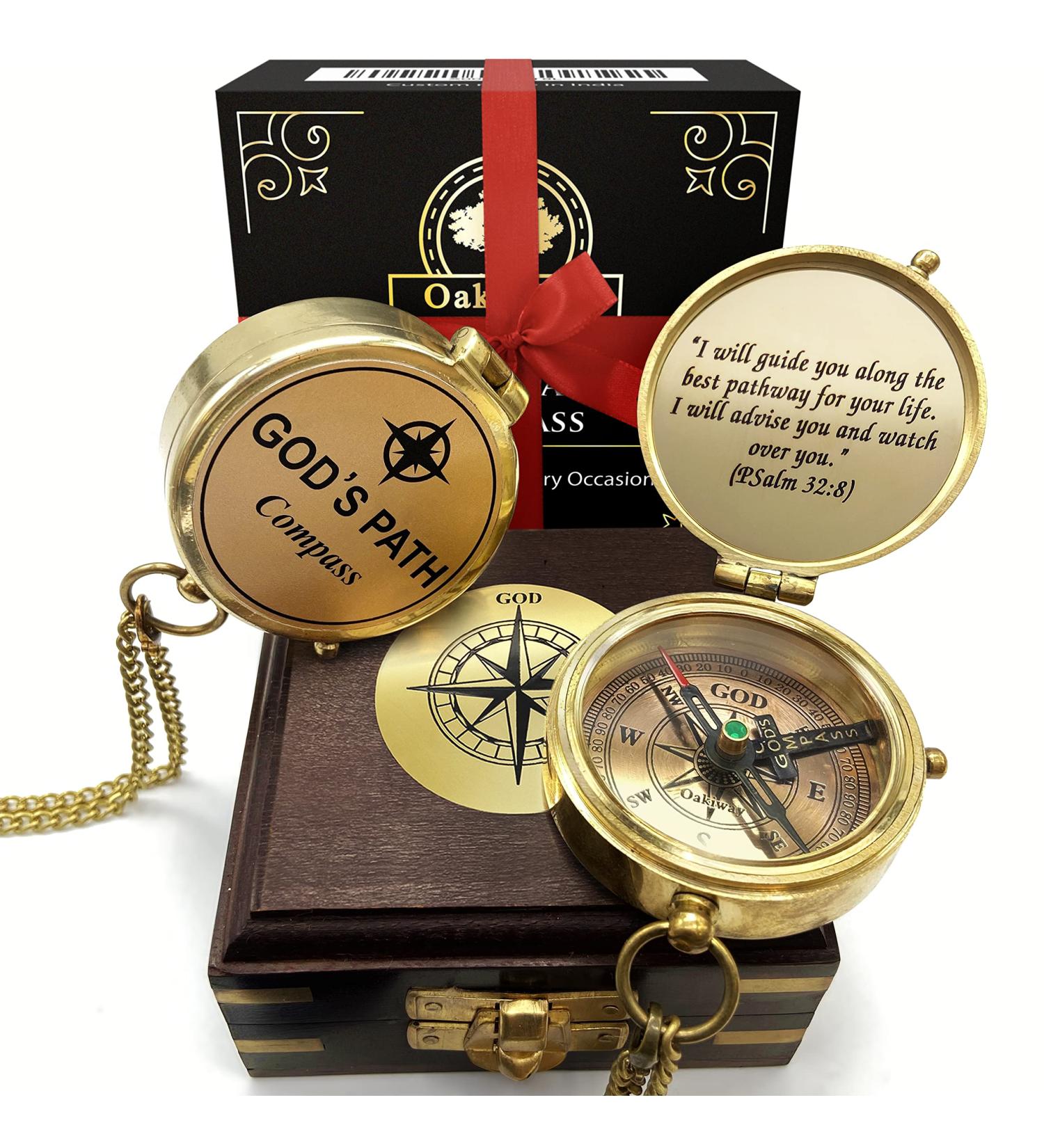 OakiWay God's Path Compass - Religious Gifts for Men | Baptism, Communion, Confirmation, Graduation | Personalized Wooden Case - Buy Online on GoSupps.com