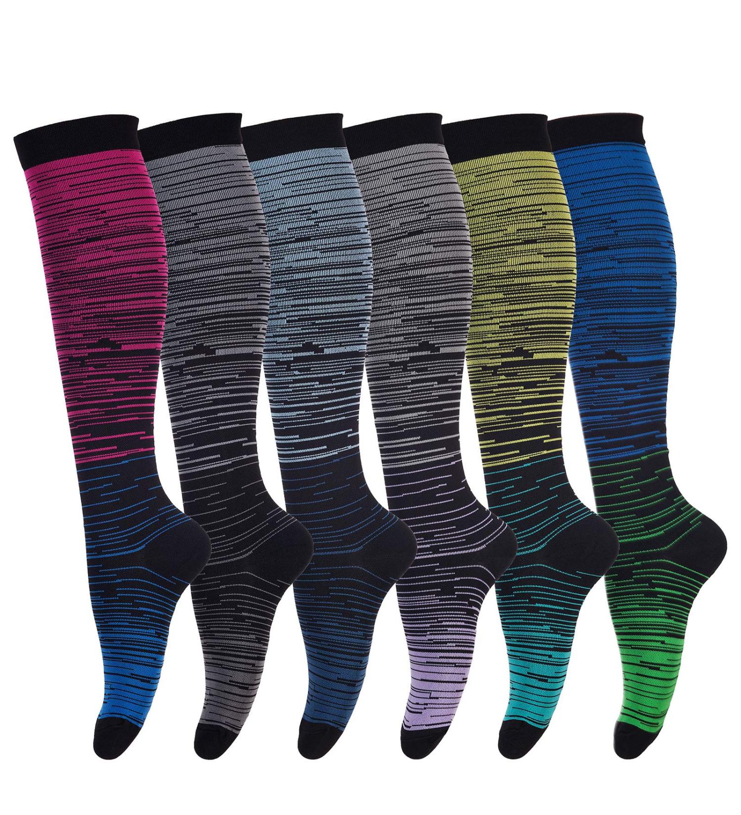 6 Pairs Compression Socks for Men & Women 20-30 mmHg - Non-Slip Long Tube Ideal for Running, Nursing, Hiking, Travel - Boost Stamina & Circulation - L-XL Stripe - Buy Online on GoSupps.com