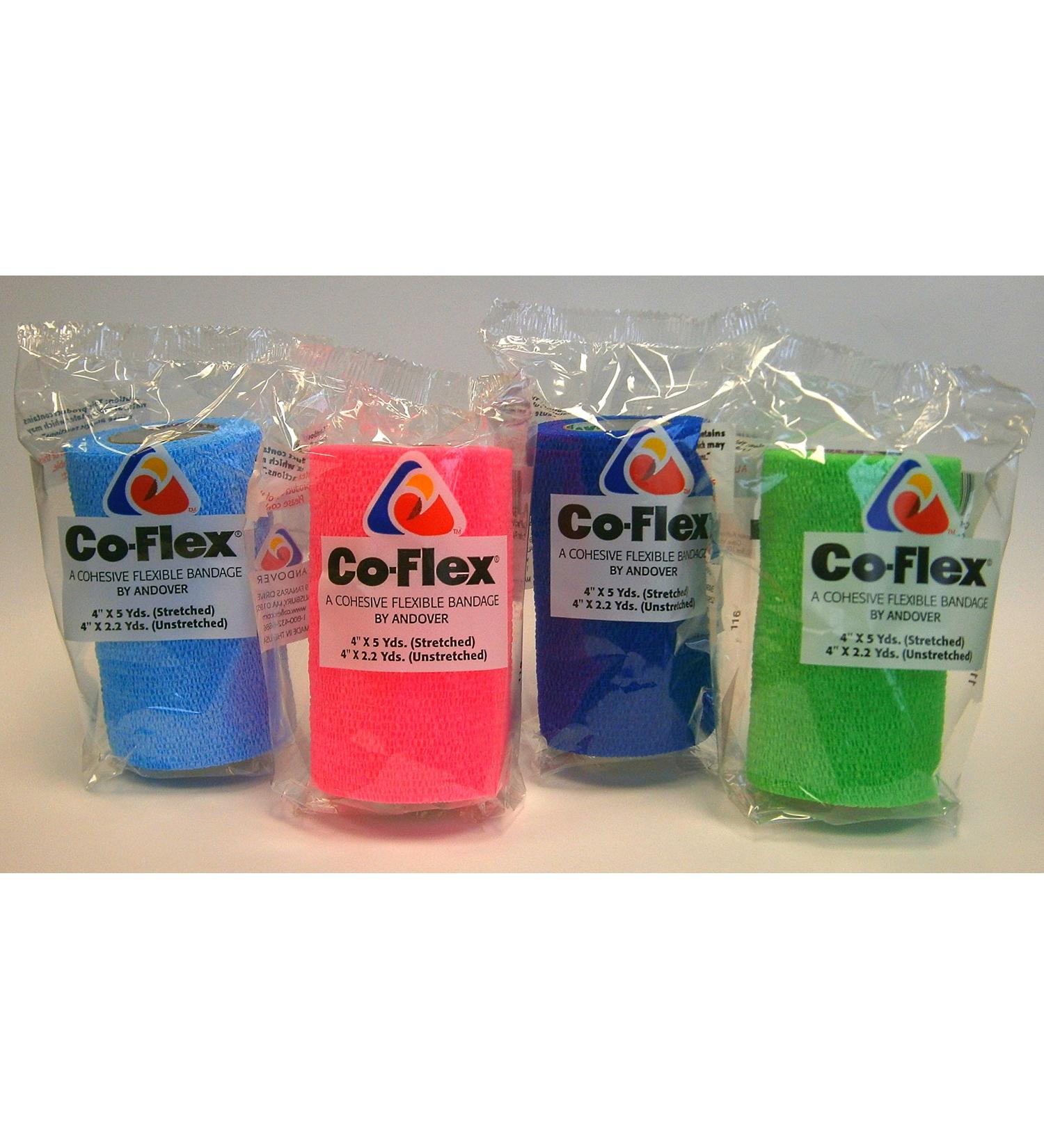 Co-Flex 4 Inch Cohesive Flexible Bandage 4 x 5 yards (Pack of 4 Rolls) Assorted Colors