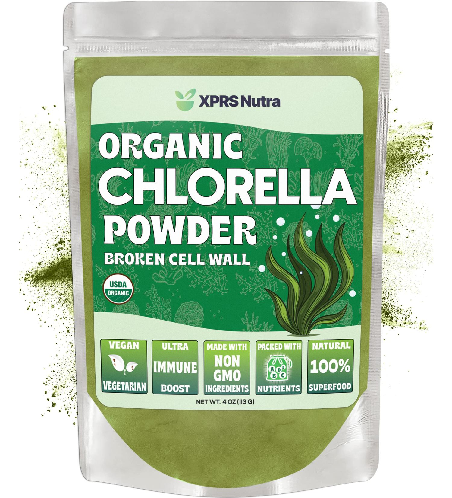 XPRS Nutra Organic Chlorella Powder - Broken Cell Wall Chlorophyll for Immunity - Vegan Friendly - 4oz - Buy Online on GoSupps.com