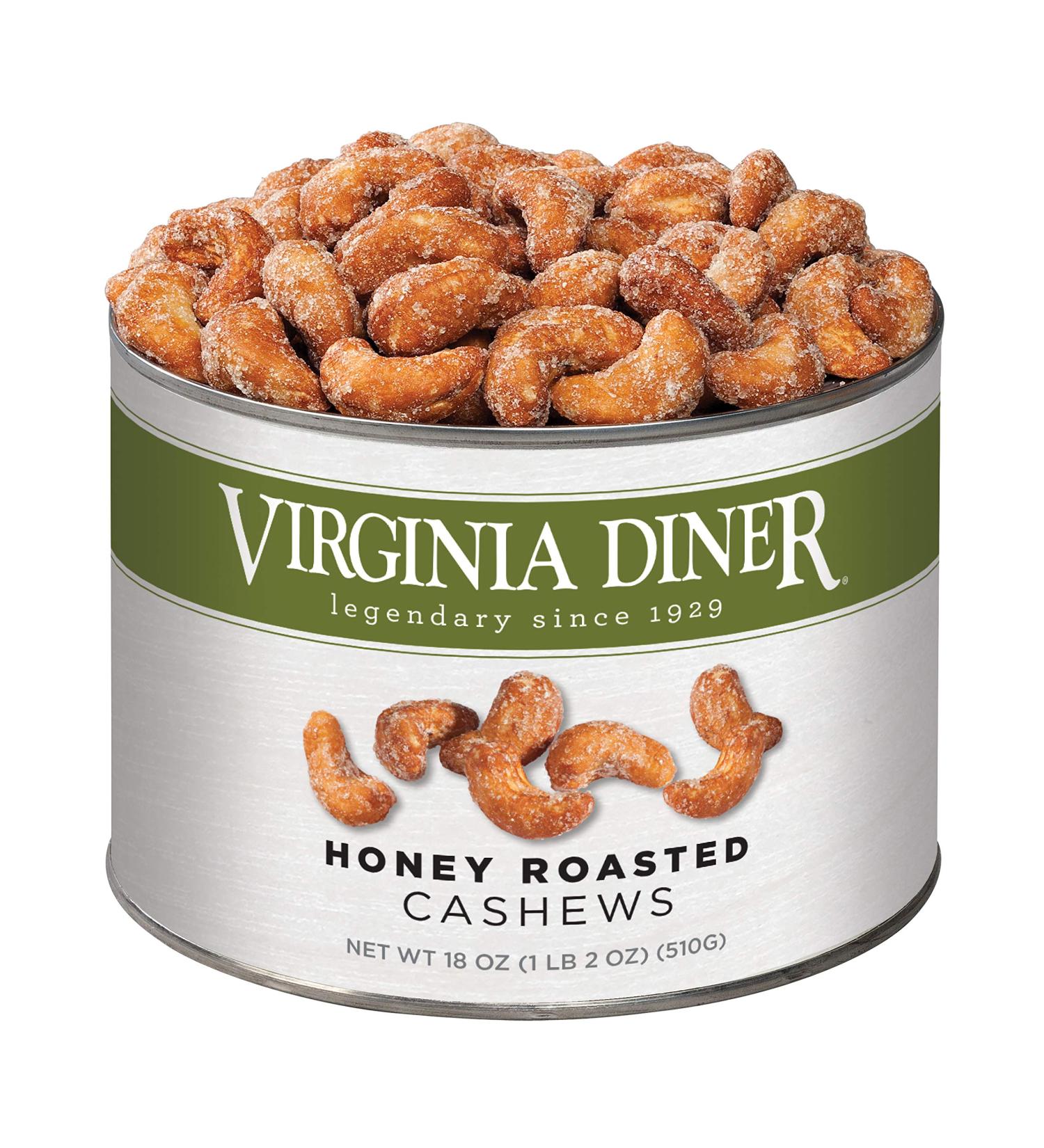 Virginia Diner Gourmet Natural Jumbo Honey Roasted Cashews 18oz Tin - 1.12lb Pack of 1 - Buy Online on GoSupps.com