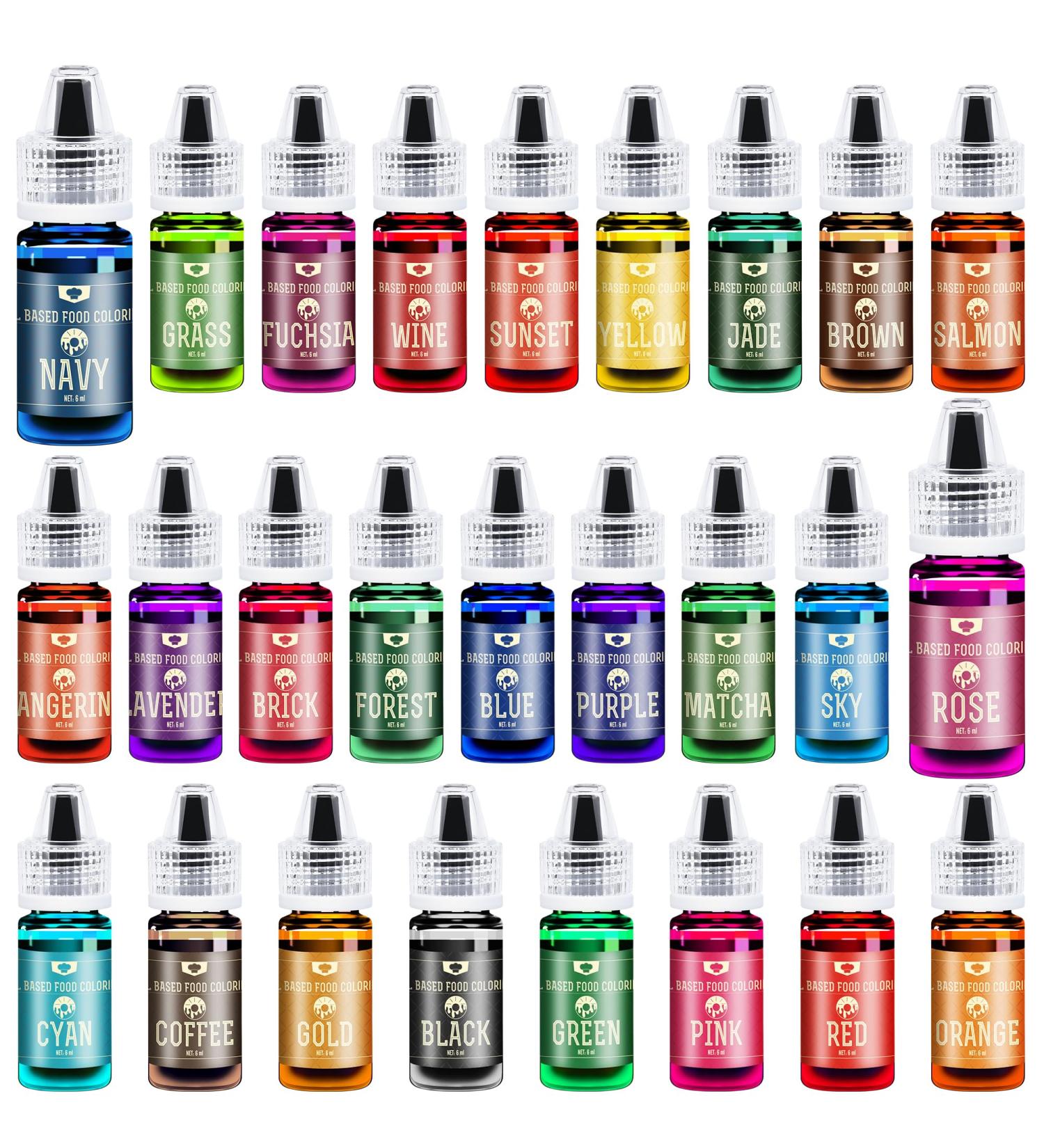 Fat-Soluble Food Coloring for Chocolate - 26 Oil-Based Colors for Baking & Fondant | Tasteless Liquid Food Color for Cocoa Butter & Tarts - 6ml Pack - Buy Online on GoSupps.com