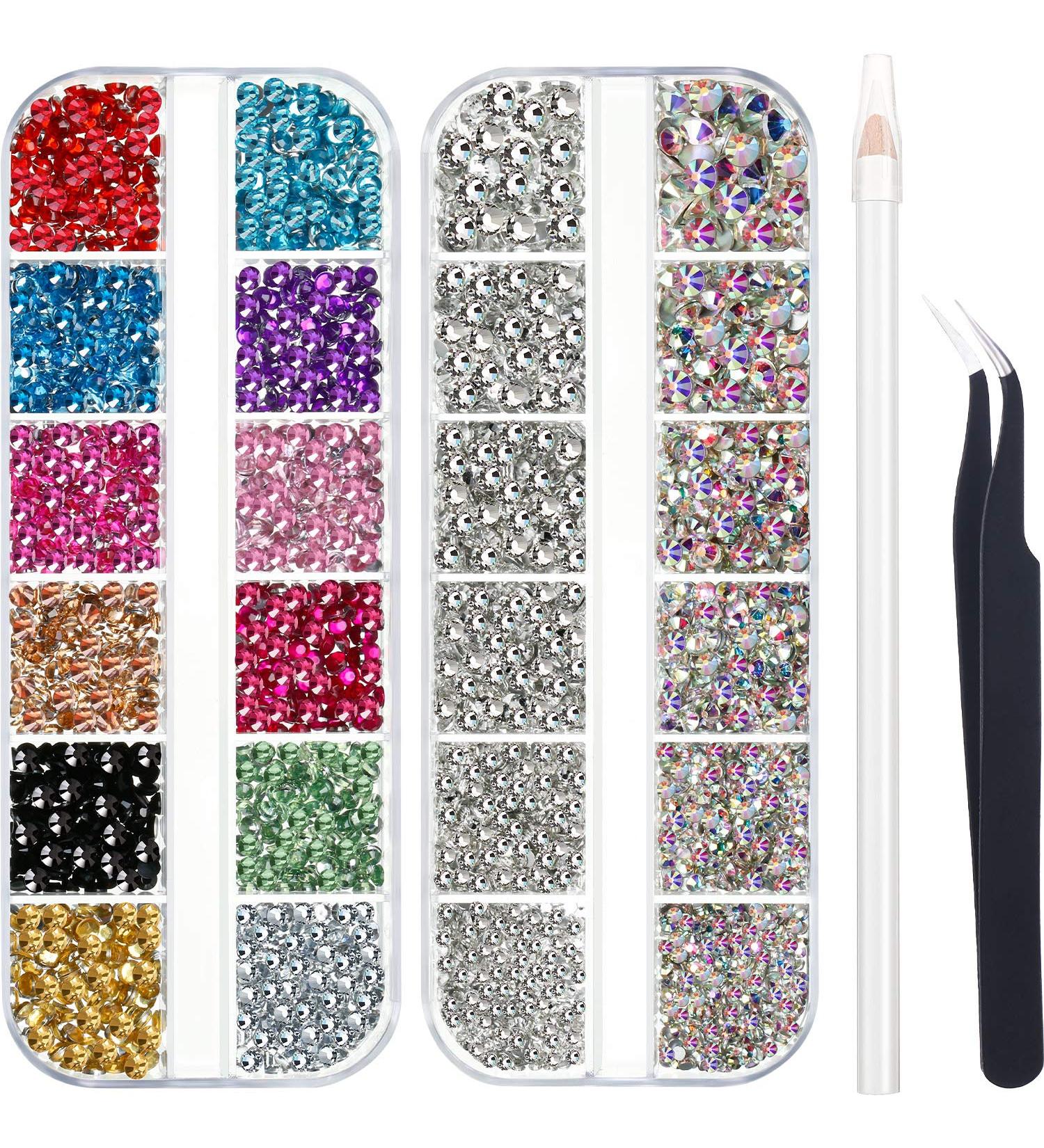 4488 Pieces Nail Art Rhinestones Crystal Flatback with Tweezers - Colorful AB Color & Clear Rhinestones for Nails, Clothes, Shoes, Bags Decoration - Buy Online on GoSupps.com