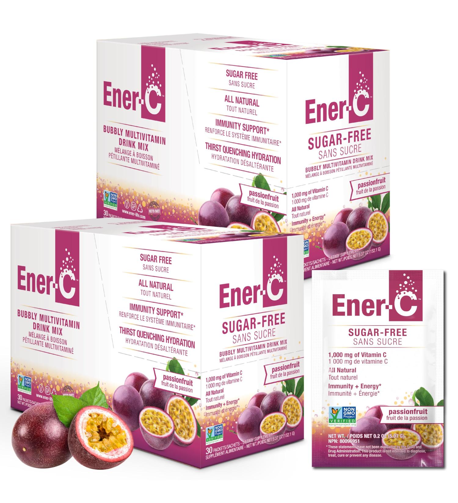 Ener-C Sugar Free Multivitamin Drink Mix - Vitamin Powder for Water Electrolytes Powder No Sugar Hydration Boost Packets Zero Sugar Vitamin C & B12 Supplement Liquid Mix - Passionfruit 60 Count Passion Fruit 9.2 Ounce  - Buy Online on GoSupps.com