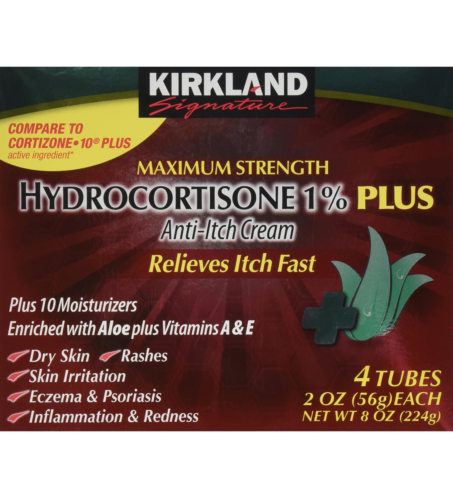 Kirkland Hydrocortisone 1% Cream 8oz Total - Pack of 4 Tubes | Fast Relief for Itching, Rash, and Skin Irritation - Buy Online on GoSupps.com