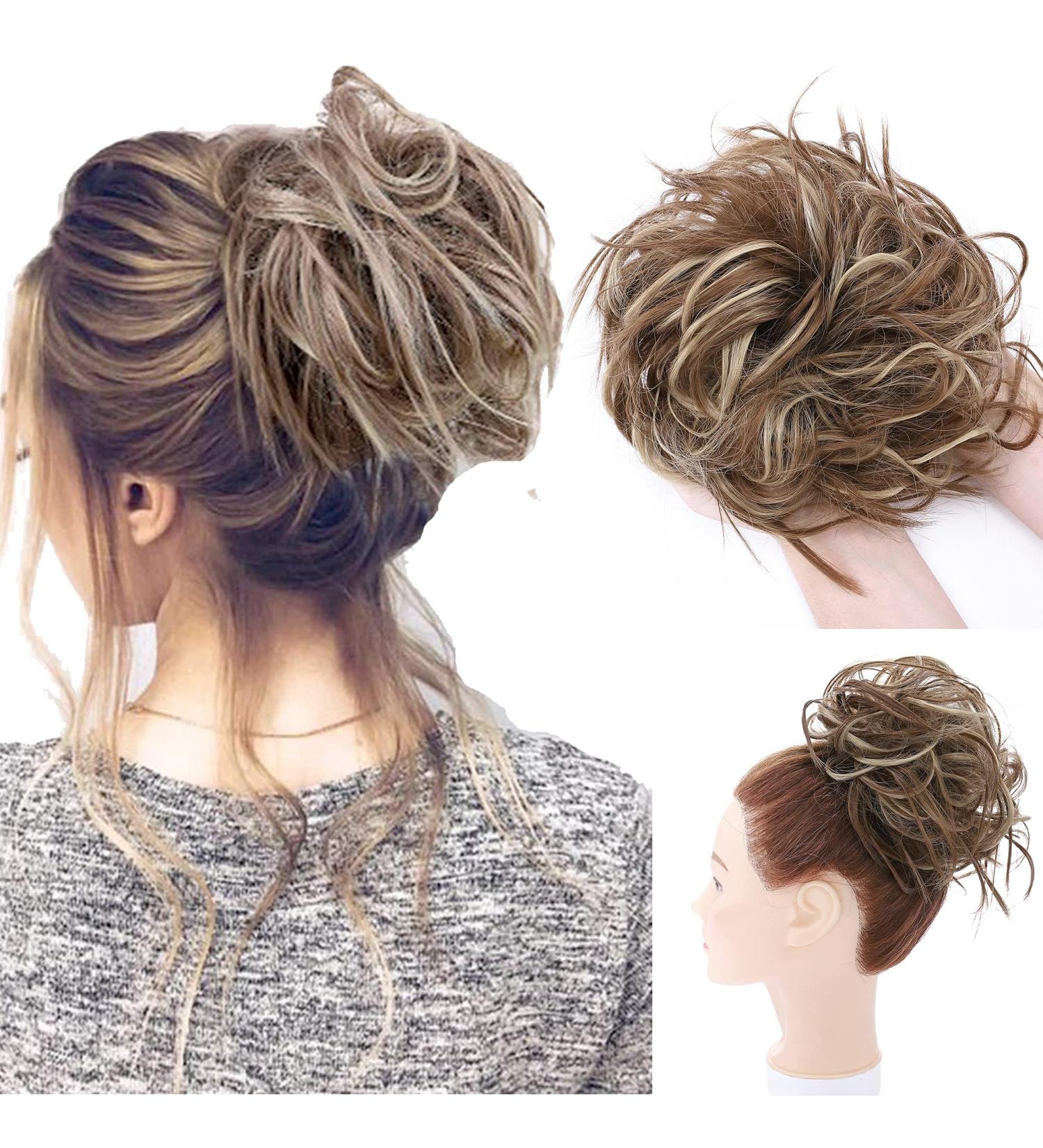 Tousled Updo Messy Bun Hair Extension - Synthetic Wavy Hair Light Brown/Ash Blonde - Buy Online on GoSupps.com