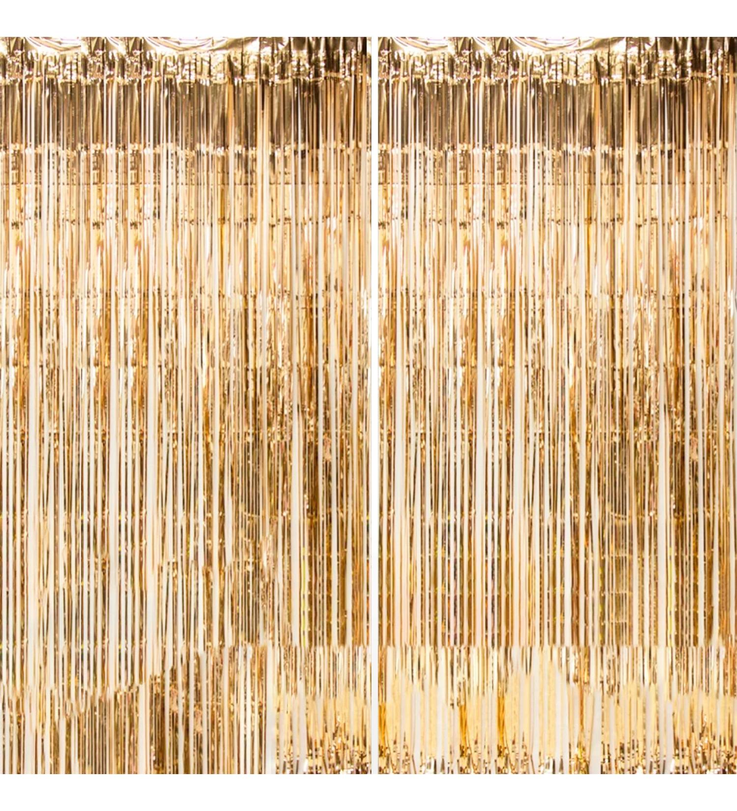 Dazzle Bright 3FT x 8FT Metallic Tinsel Foil Fringe Curtain - 2 Pack Champagne Gold for Party, Wedding, Baby Shower - Photo Booth Background - Buy Online on GoSupps.com