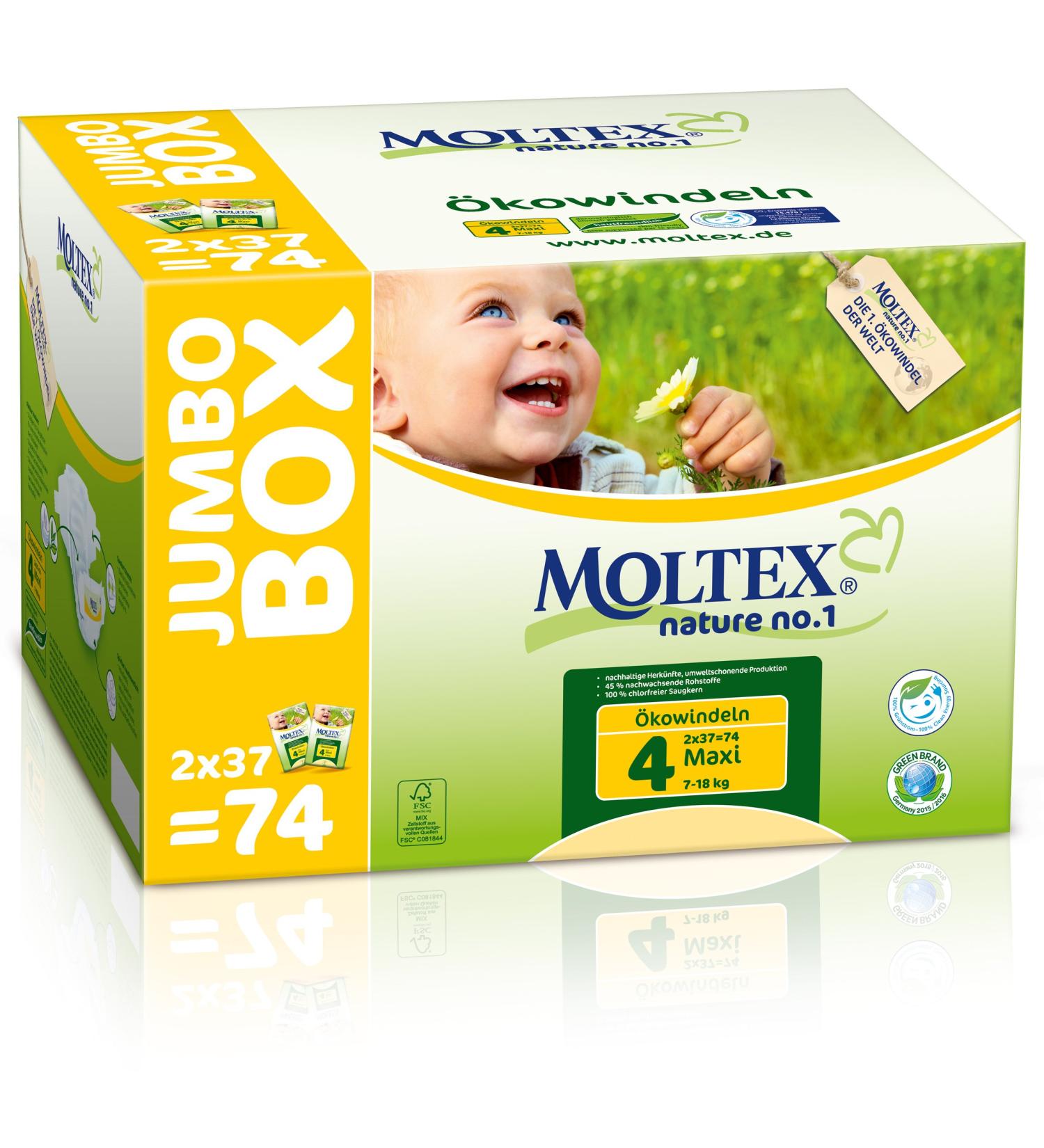 Moltex Nature No. 1 eco diapers size 4 (Maxi) 7-18 kg (1 x 74 diapers)