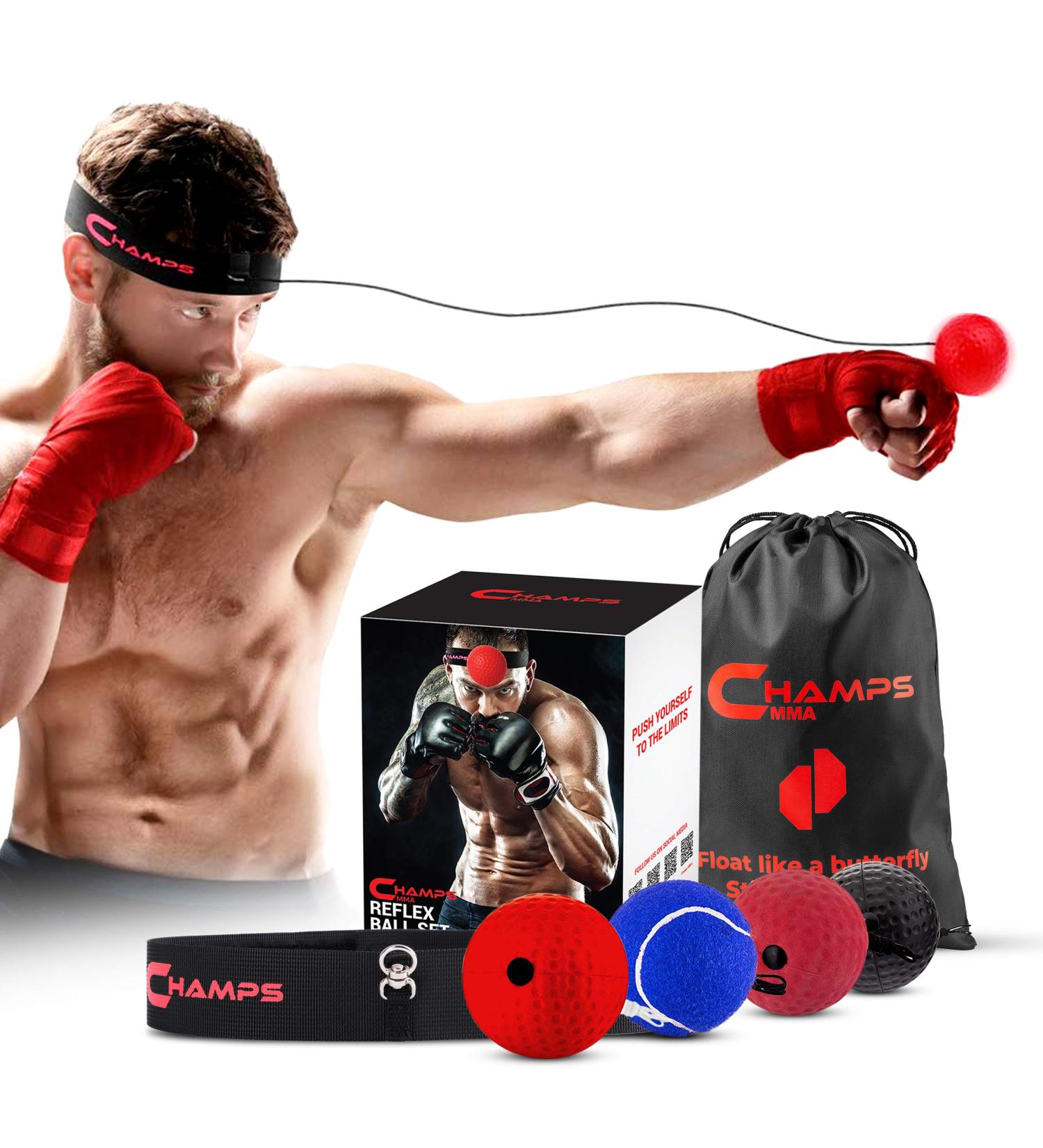 CHAMPS MMA Boxing Reflex Ball Set - Improve Reaction Speed and Hand Eye Coordination at Home - Buy Online on GoSupps.com