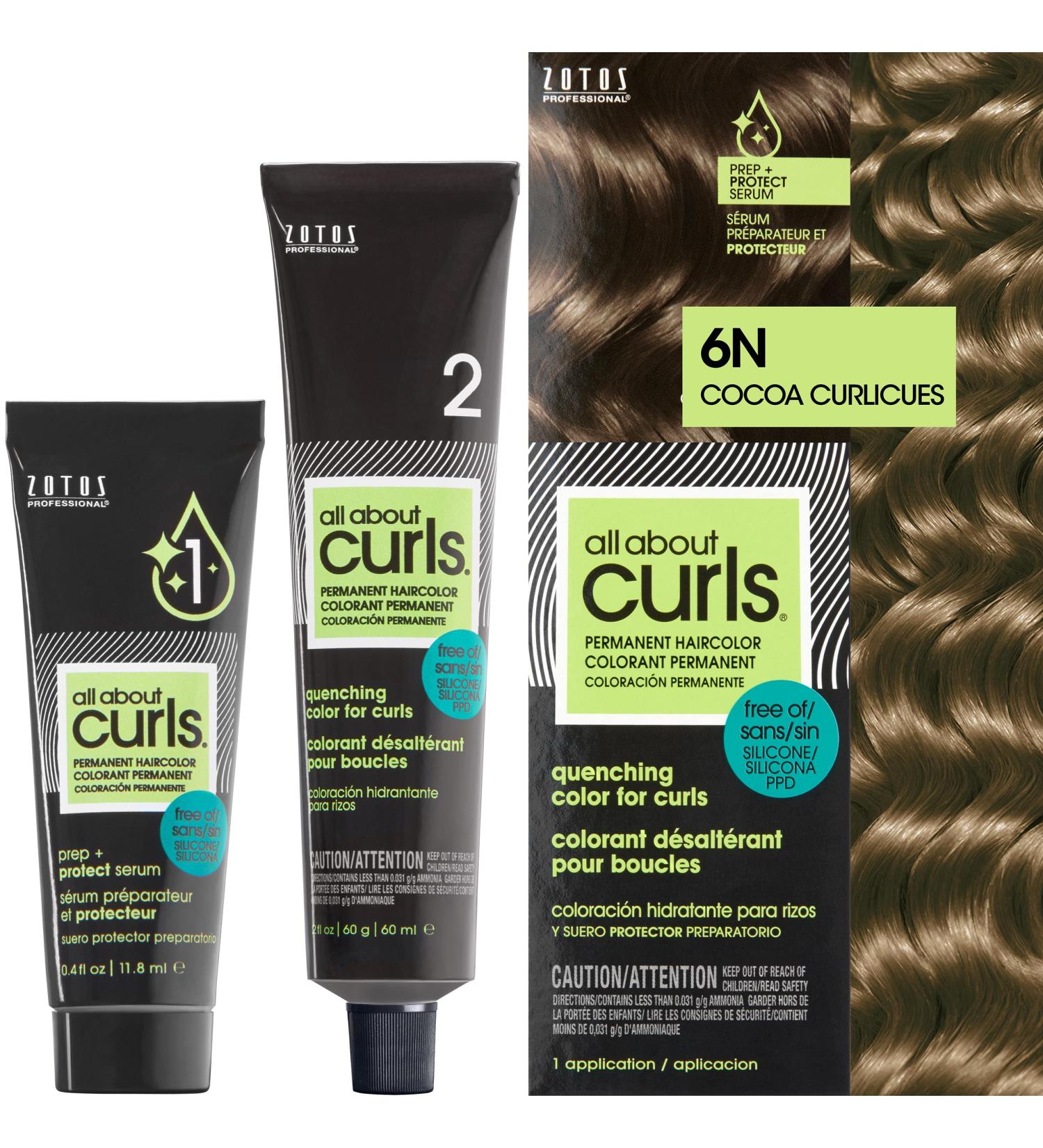 All About Curls 6N Cocoa Curlicues - Permanent Hair Color for Curly Hair | 100% Grey Coverage Nourished Curls & Protect Serum | Light Blonde with Neutral Undertone - Buy Online on GoSupps.com