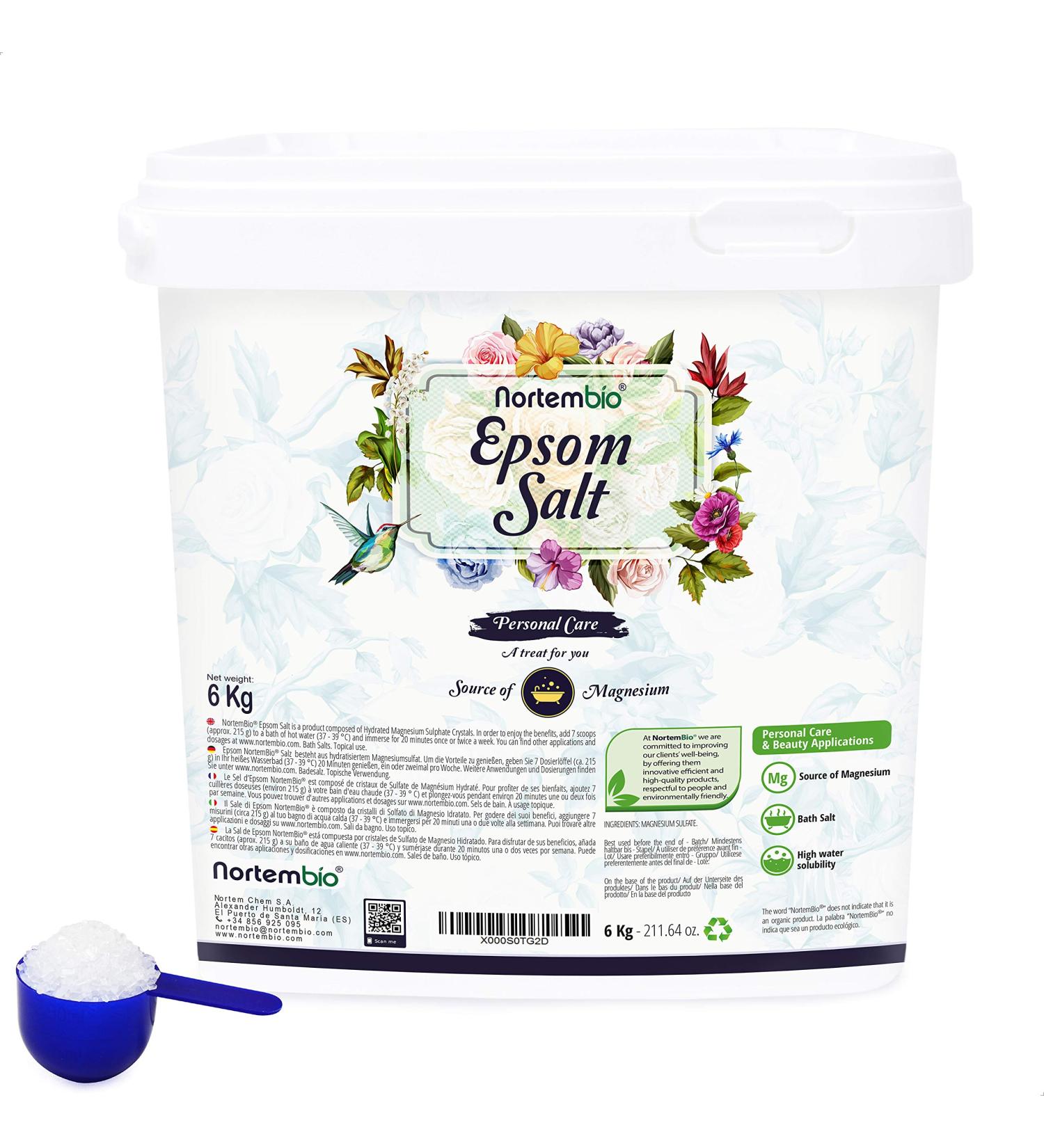Nortembio Epsom Salt 6 kg - 100% Pure Natural Magnesium for Muscle Relaxation & Better Sleep - Includes E-book - International Shipping - Buy Online on GoSupps.com