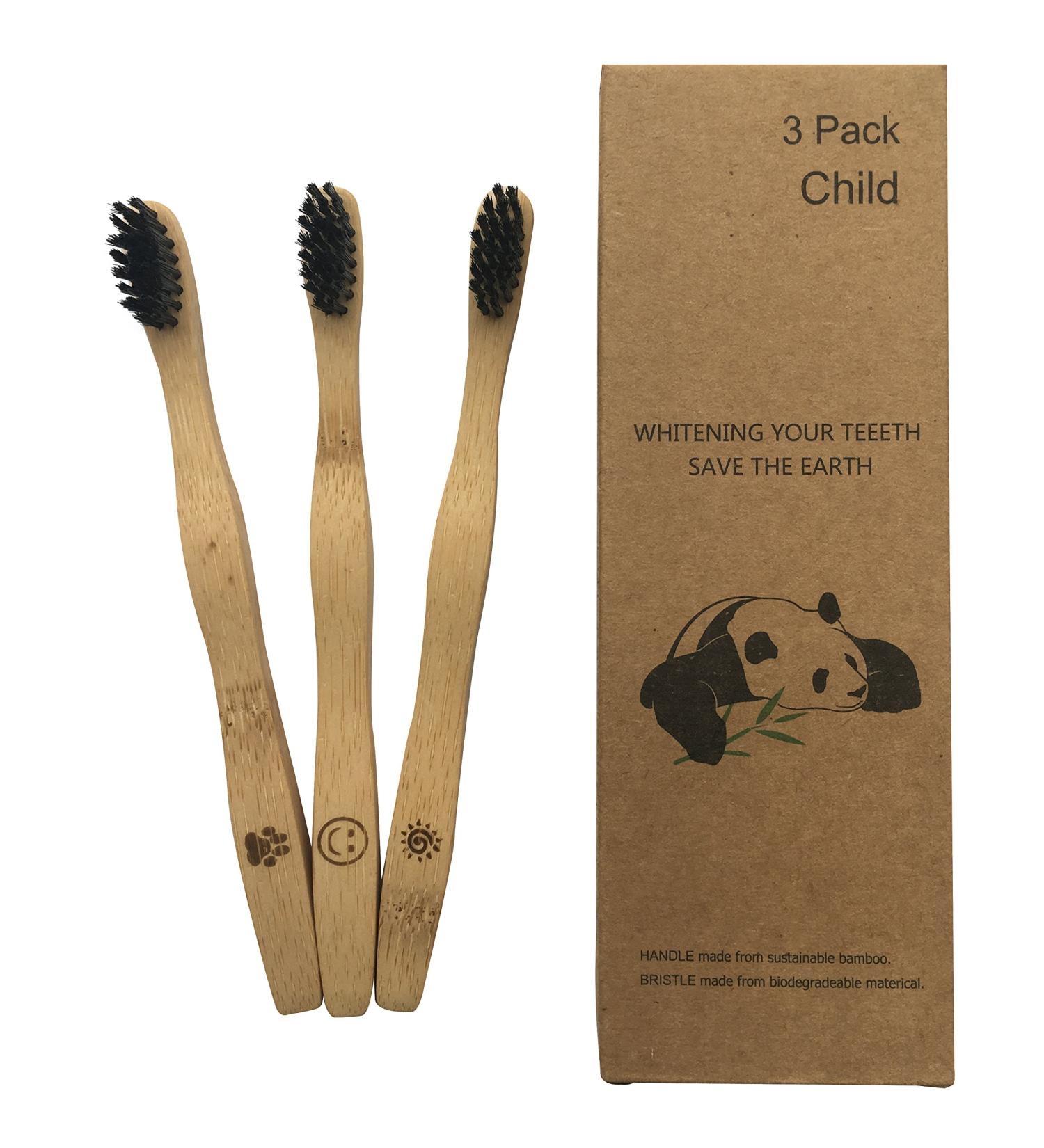 Children's Bamboo Toothbrushes Set - 3 Piece Eco-Friendly Recyclable Soft Bristles & Bamboo Handle - Buy Online on GoSupps.com