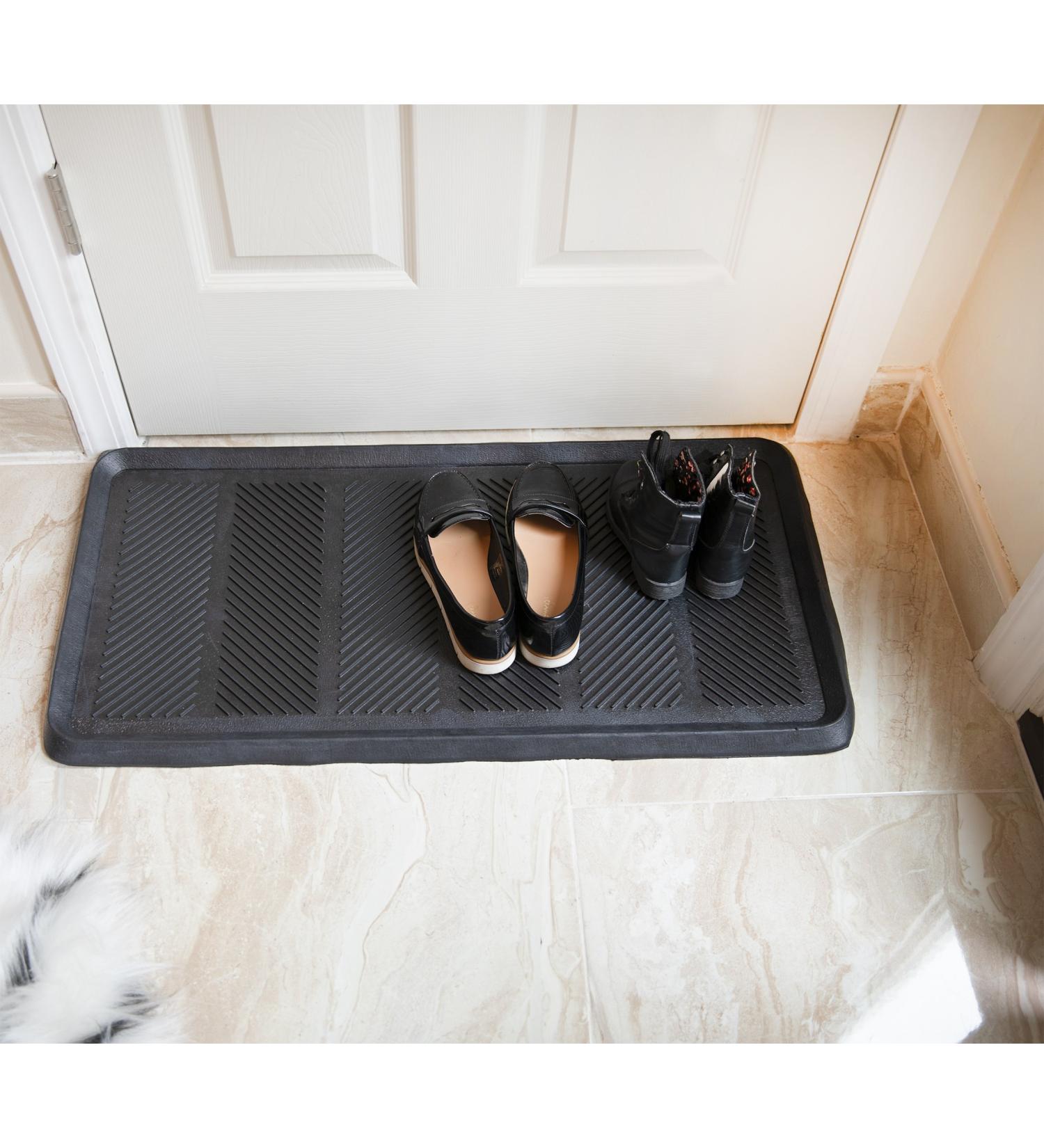 Ottomanson Easy Clean Waterproof Non-Slip 16 x 32 Indoor/Outdoor Rubber Boot Tray (Black) - Buy Online on GoSupps.com