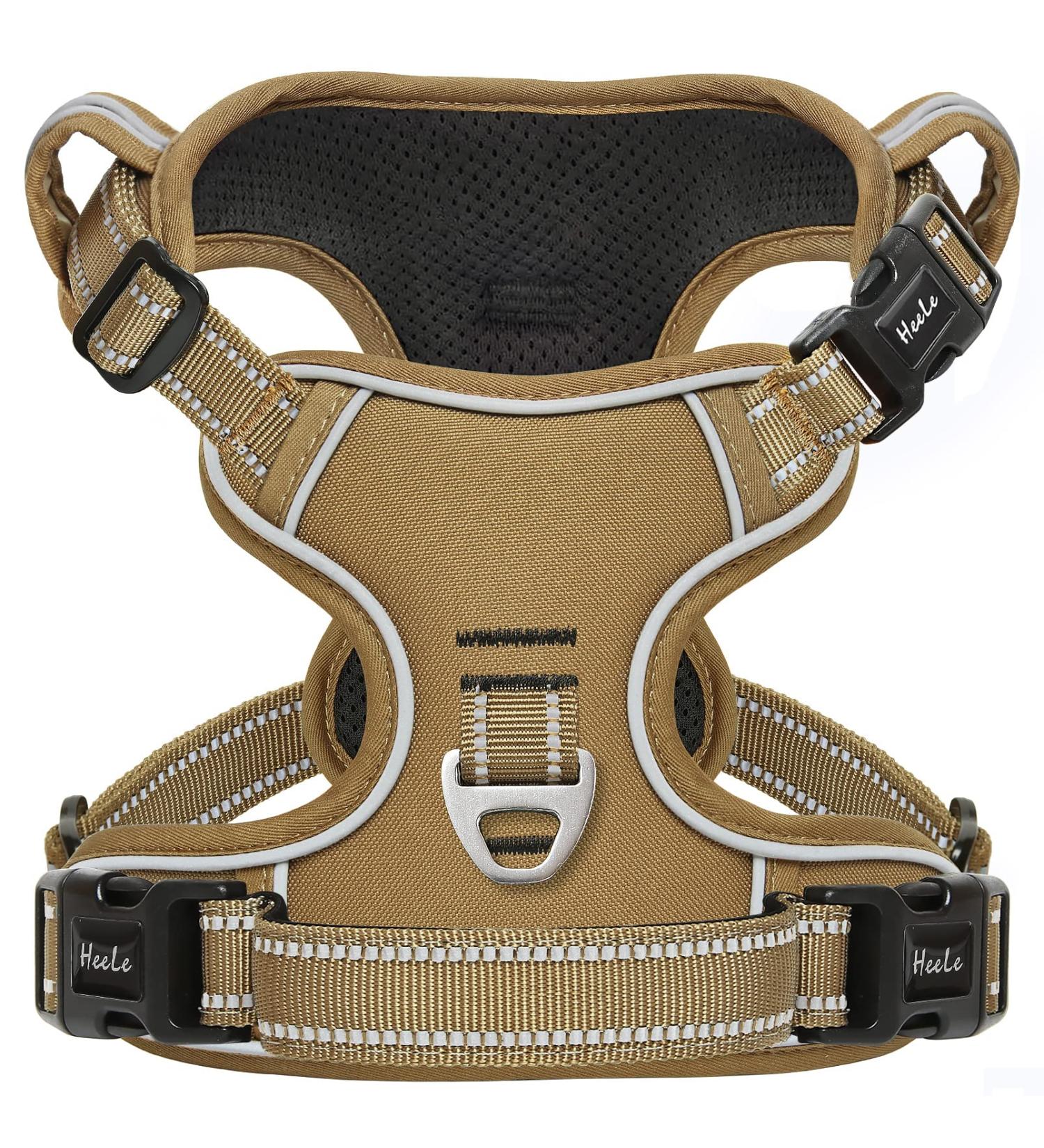 Shop Heele Dog Crockery & Adjustable Reflective Anti-Pull Harness for Large Dogs | Durable Comfortable and Stylish Khaki Design - Buy Online on GoSupps.com