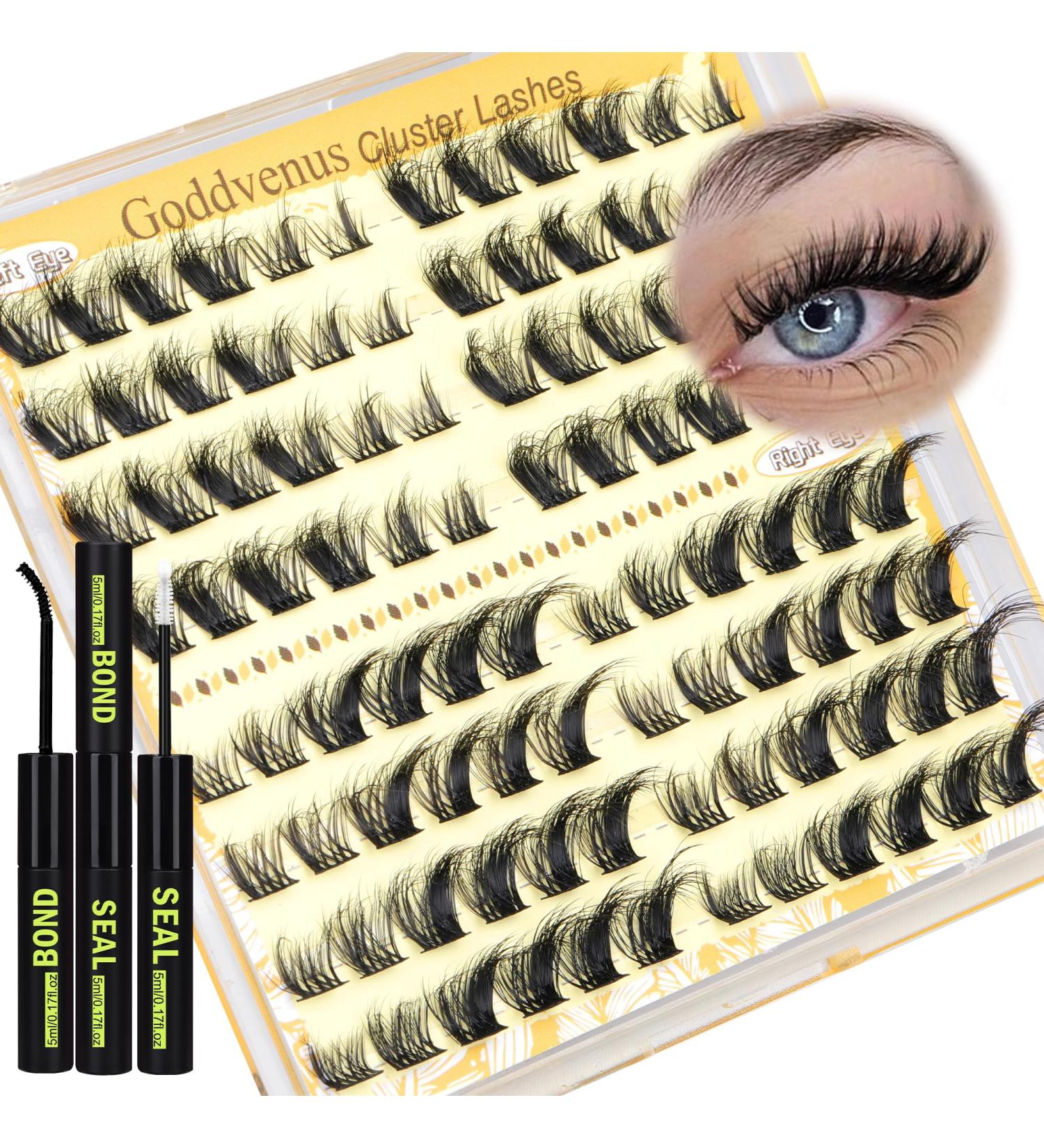 Paired Lashes Extension Kit Natural D Curl Russian Fox Eye Lash Individual Cluster Kit Wispy DIY Cluster Eyelash Extensions Kit with 96pcs Lash Clusters Bond and Seal Waterproof by Goddvenus K-foxy eye lash cluster 8 pairs - Buy Online on GoSupps.com