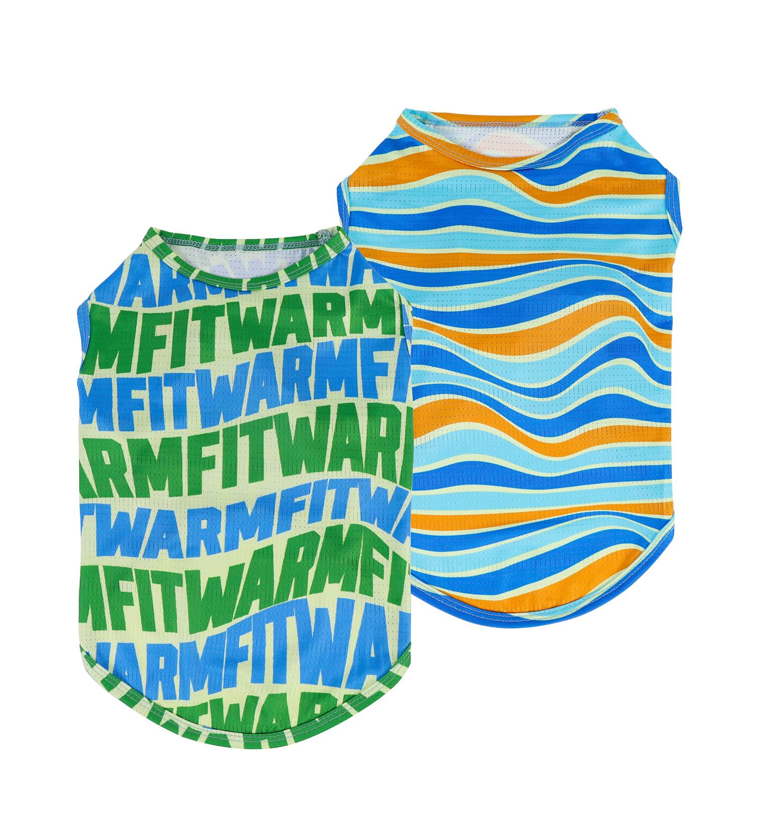 Fitwarm 2 Pack Dog Cooling Shirt for Small Dogs - Breathable Mesh Summer Clothes for Pets - Green/Blue Striped Tshirt - Medium - Buy Online on GoSupps.com