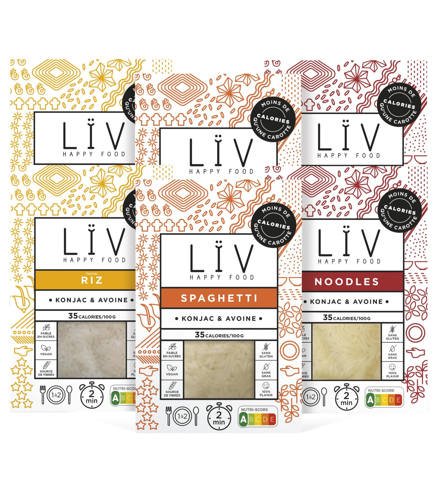 L V Happy Food - Rice Noodles and Konjac Paste - Konjac & Oatmeal - Vegan Gluten Free Low Calorie - Box of 6 Packs x 200g - Buy Online on GoSupps.com