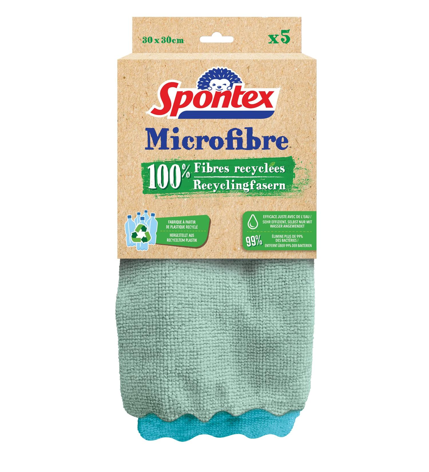 Spontex Microfibre Cloths - 60 Pack - 100% Recycled Fibers from 22 PET Bottles - Ideal for Damp & Dry Cleaning - Buy Online on GoSupps.com