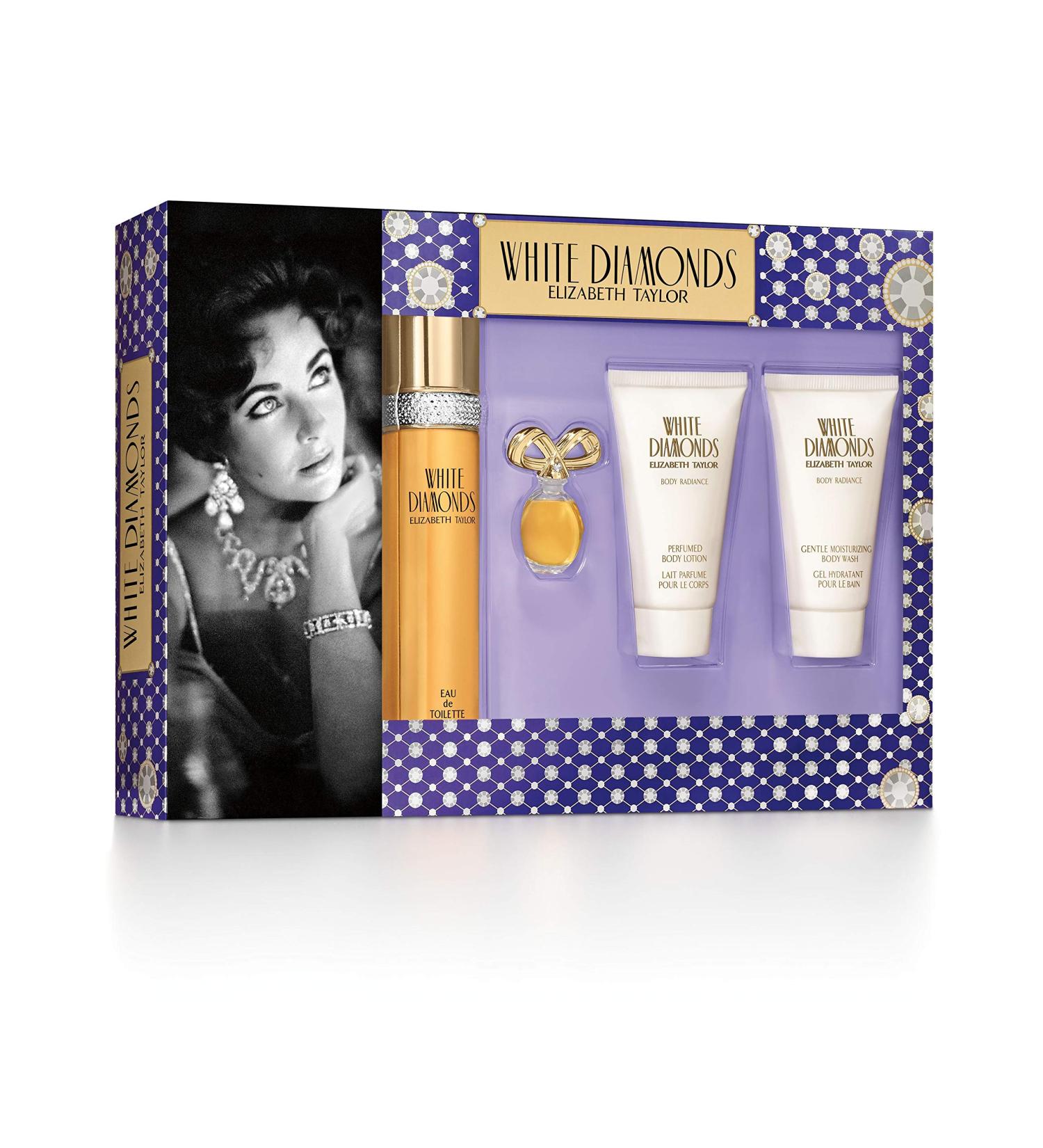 Elizabeth Taylor White Diamonds Ladies Gift Set With Spray Body Lotion Body Wash & Perfume 4 Count (Pack of 1)