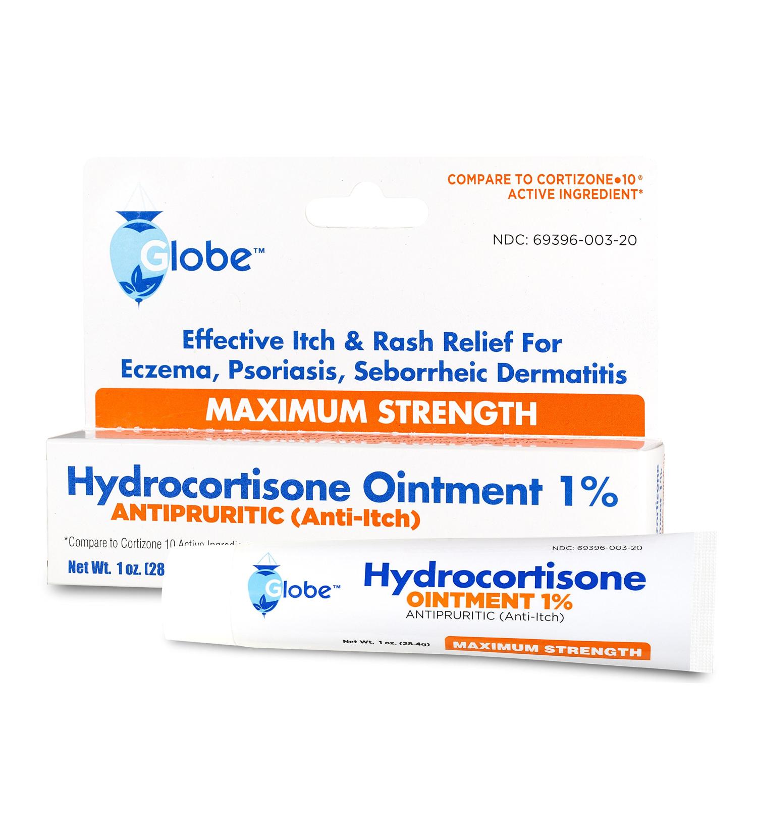 Globe Hydrocortisone Maximum Strength Transparent Ointment 1% 1 oz | Anti-Itch Topical Ointment for Redness, Swelling, Itching, Rash, Dermatitis, Bug Bites & More - Buy Online on GoSupps.com