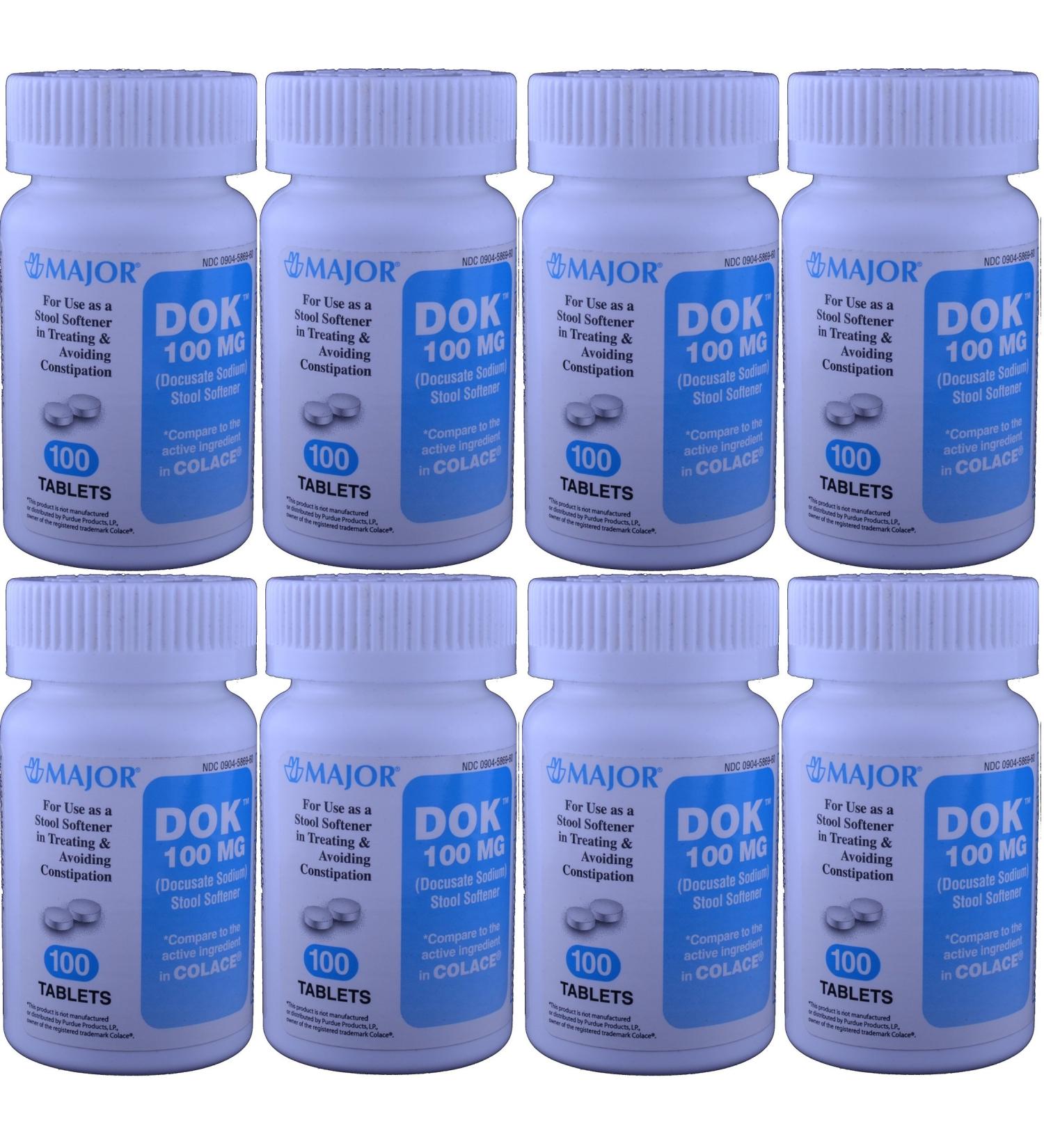 Docucate Sodium 100 mg Crushable Tablets for Gentle Reliable Relief from Occasional Constipation Generic for Colace Crushable 100 Tablets per Bottle Pack of 8 Bottles Total 800 Tablets - Buy Online on GoSupps.com