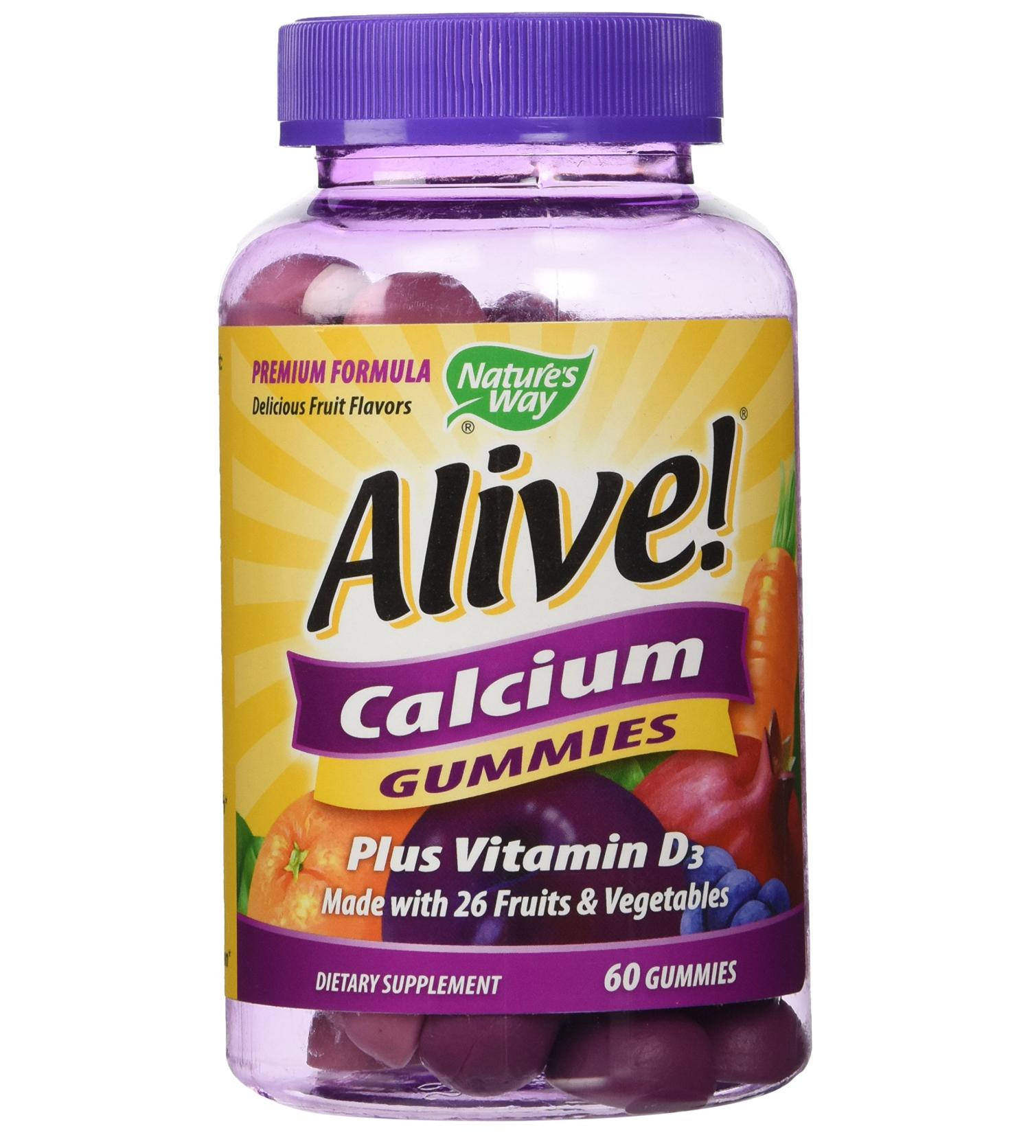 NATURES WAY Alive! Calcium Plus D Gummies 60 CT - 100mg | Essential Bone Health Support - Buy Online on GoSupps.com