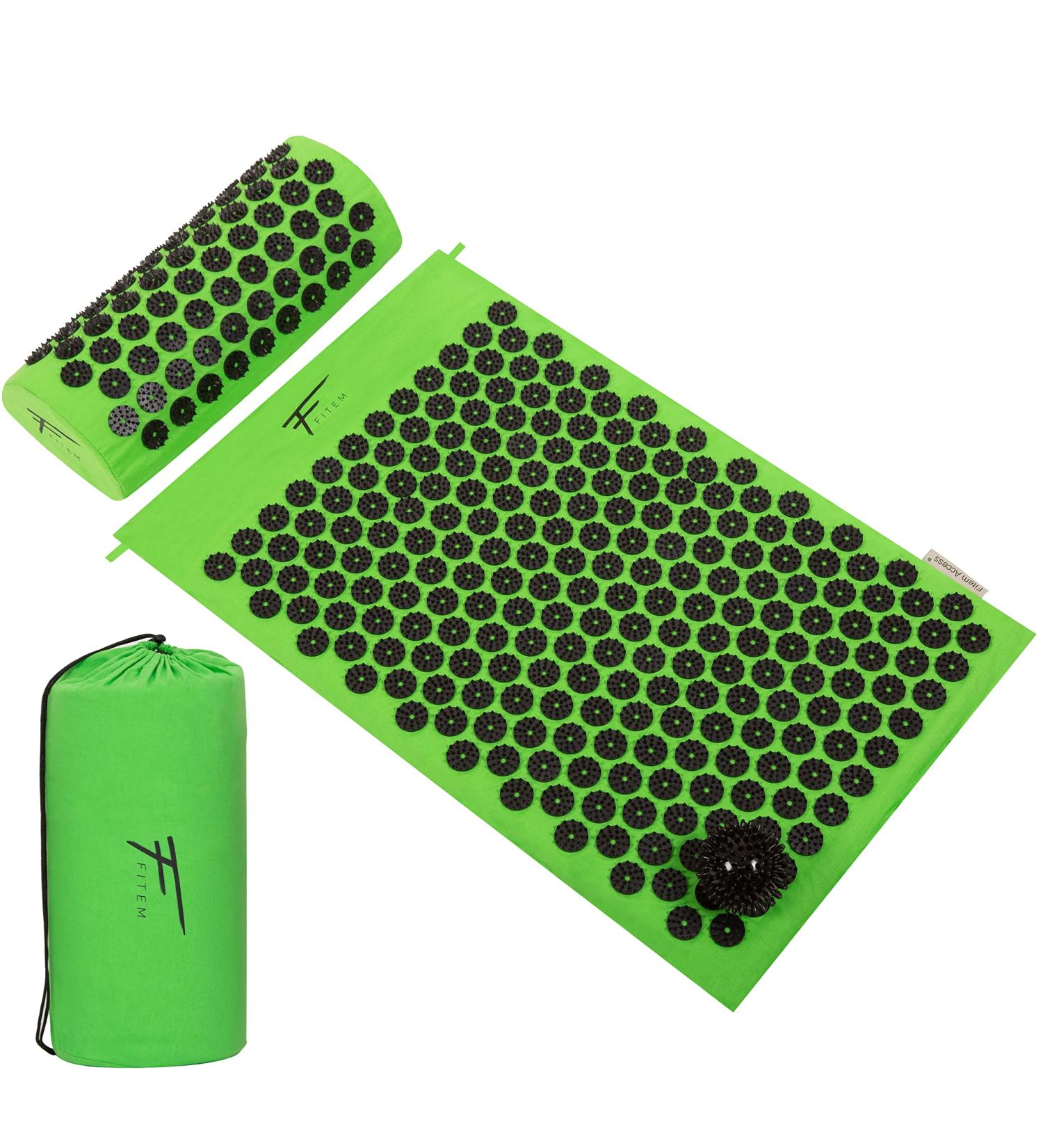 Buy Fitem Acupressure Mat with Pillow - Relieves Back & Neck Pain Sciatica and Insomnia - Green & Black - International Shipping Available - Buy Online on GoSupps.com