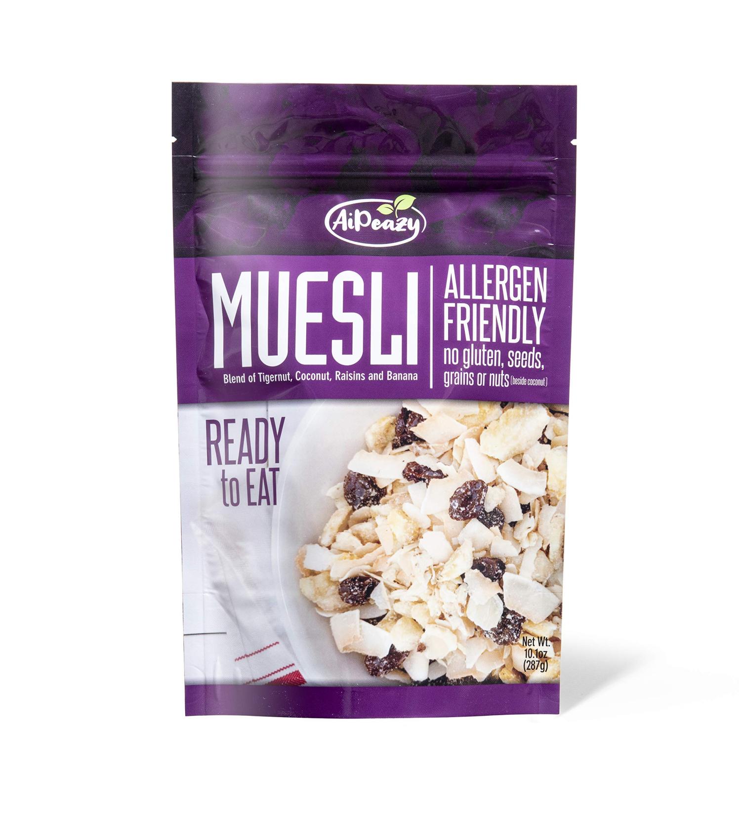 Organic AiPeazy Muesli: Gluten-Free Paleo Mix with Raisins, Tigernut, Coconut & Banana - 10.1oz - Buy Online on GoSupps.com