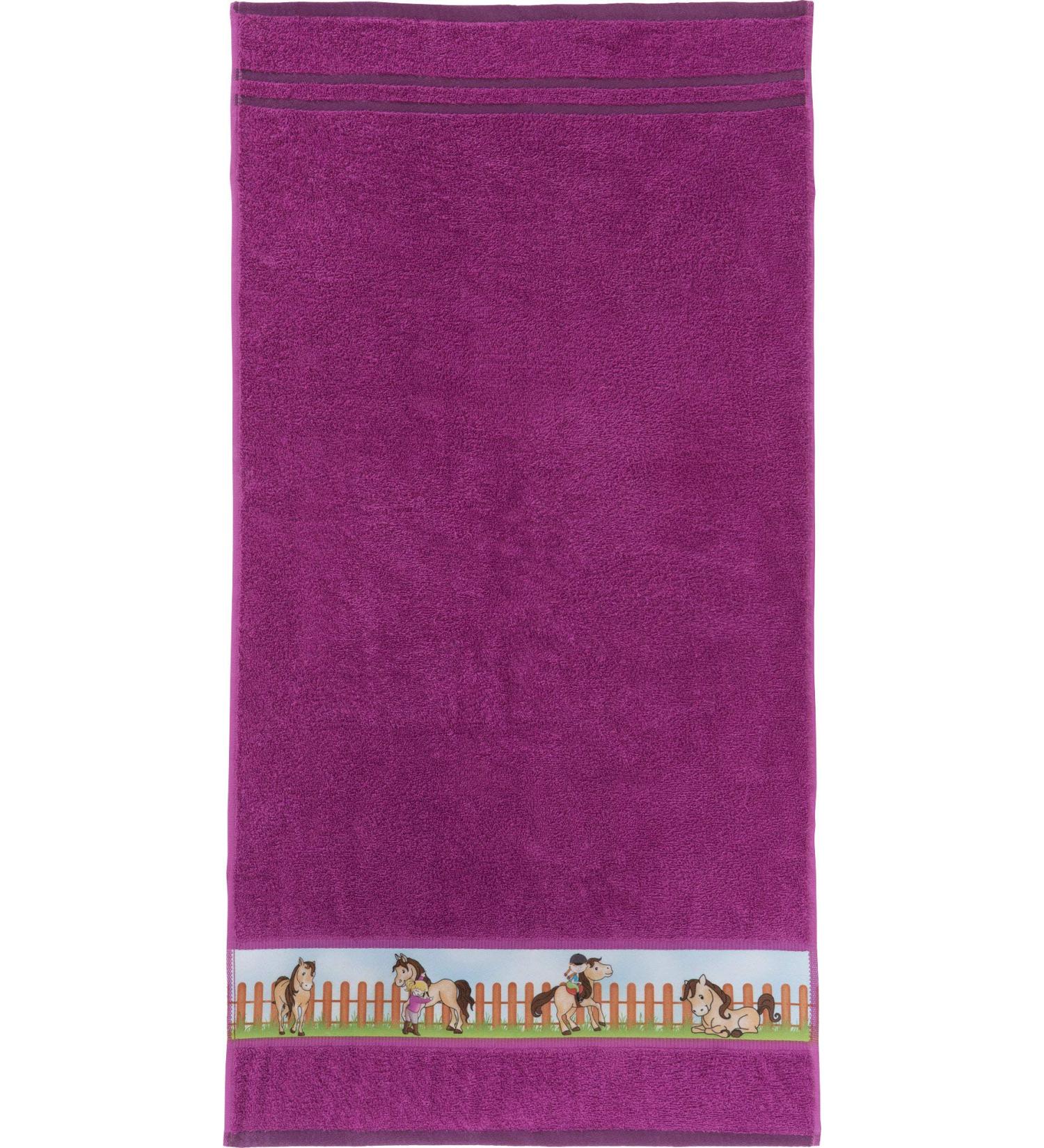 Erwin M ller Children's towel Fuchsia size 50x100 cm - with horse motif on border soft skin -friendly 100% cotton towel |50x100 cm Fuchsia