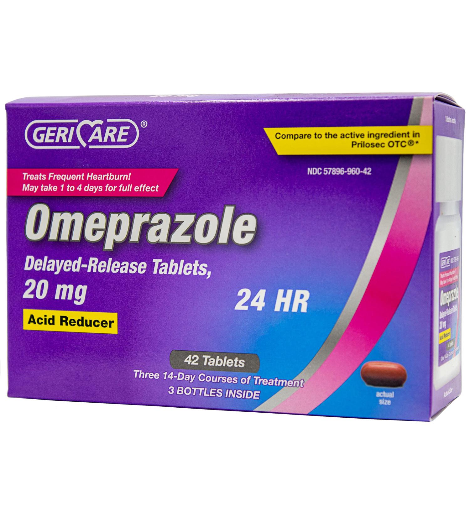 GeriCare Omeprazole Delayed Release Capsules 20 mg Acid Reducer (42 Tablets)