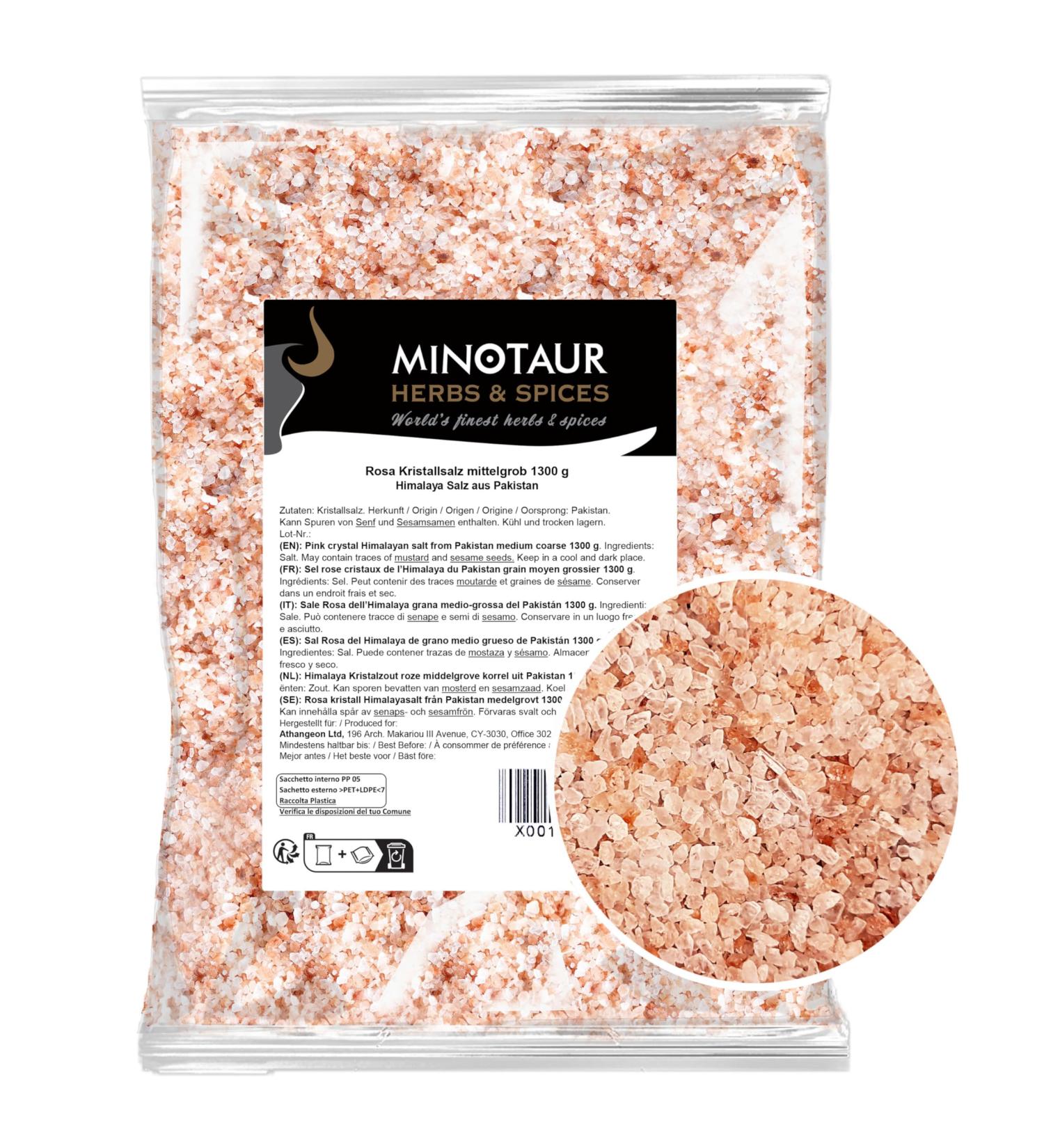 Minotaur Salt | Pink Salt Crystals from the Himalayas of Pakistan 2 x 1300 g (2.6 Kg) | Medium grain Himalayan salt for grinding - Buy Online on GoSupps.com