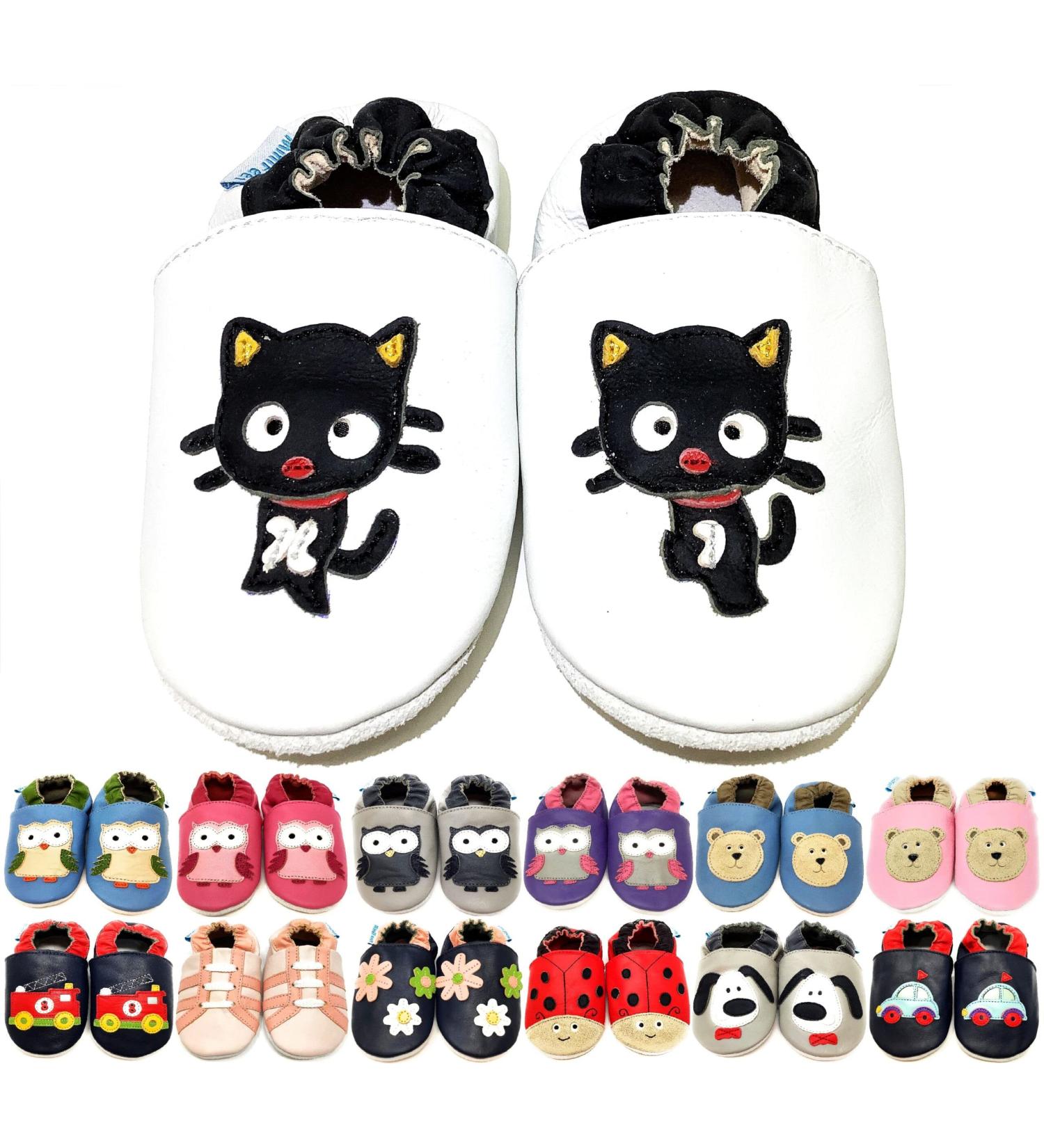 MiniFeet Premium Soft Leather Baby Shoes - Buy 4 Pairs, Get 1 Free! Toddler Shoes 0-6 Months to 4-5 Years - Black Cat Design - Buy Online on GoSupps.com