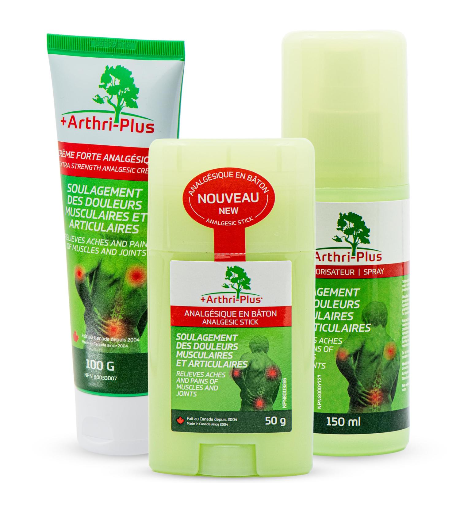 ARTHRI-PLUS Natural Pain Relief Trio (Cream Stick Spray)- Long Lasting Topical Pain Reliever - Backache Headache Arthritis Muscle and Joint Relief  - Buy Online on GoSupps.com