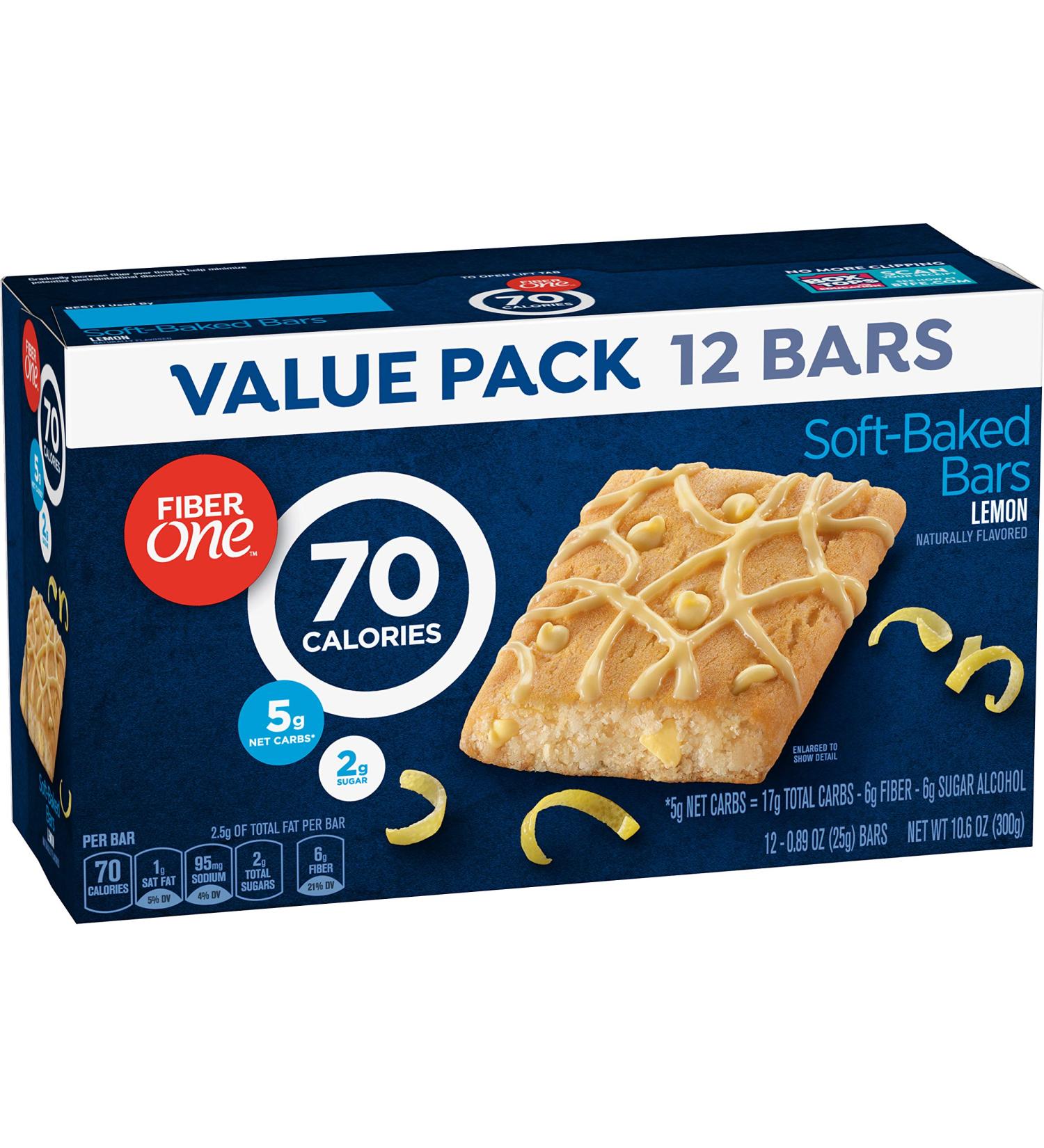 Fiber One Lemon Bar 70 Calorie Soft-Baked Bars Value Pack - 12 count - 0.89 oz - Buy Online on GoSupps.com
