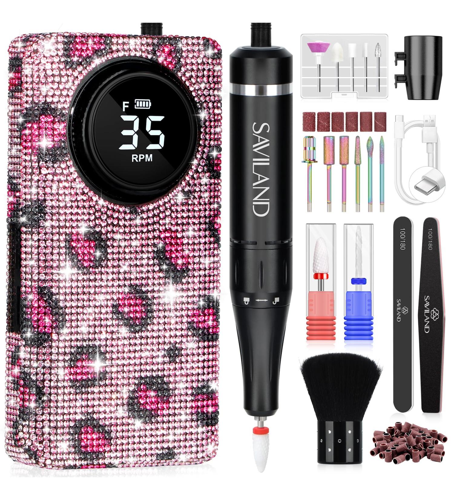 SAVILAND Portable Nail Drill 35000RPM: Professional E-File Rechargeable Electric Filer Acrylic Removal Endurance Diamond Shiny Drill Dremel Ceramic Bits Expert Salon Use Manicure Pedicure Pink Leopard Print - Buy Online on GoSupps.com