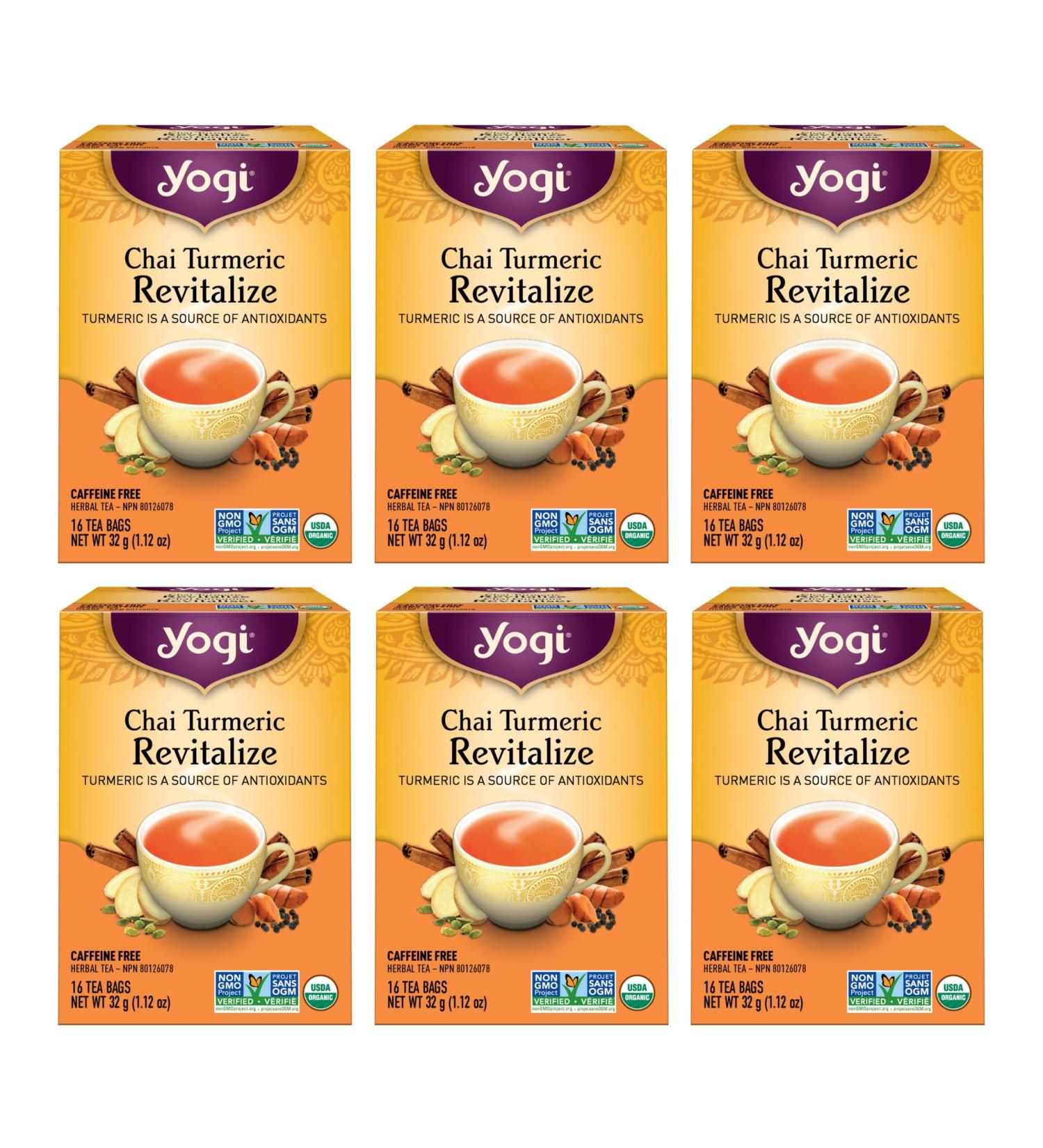 Yogi Tea Chai Turmeric Revitalize (Pack 6) - 96 Tea Bags - Caffeine-Free Herbal Tea with Antioxidant Support - Includes Turmeric Cinnamon Ginger & More - Buy Online on GoSupps.com