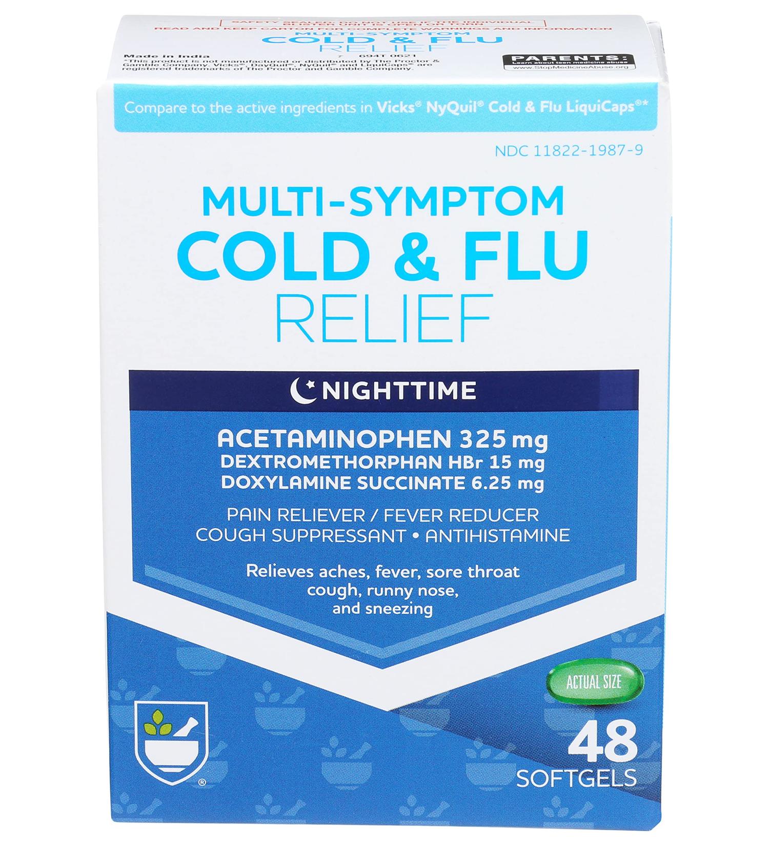 Rite Aid Multi-Symptom Nighttime Cold & Flu Softgels - 48 Count (New) | Fast Relief - Buy Online on GoSupps.com