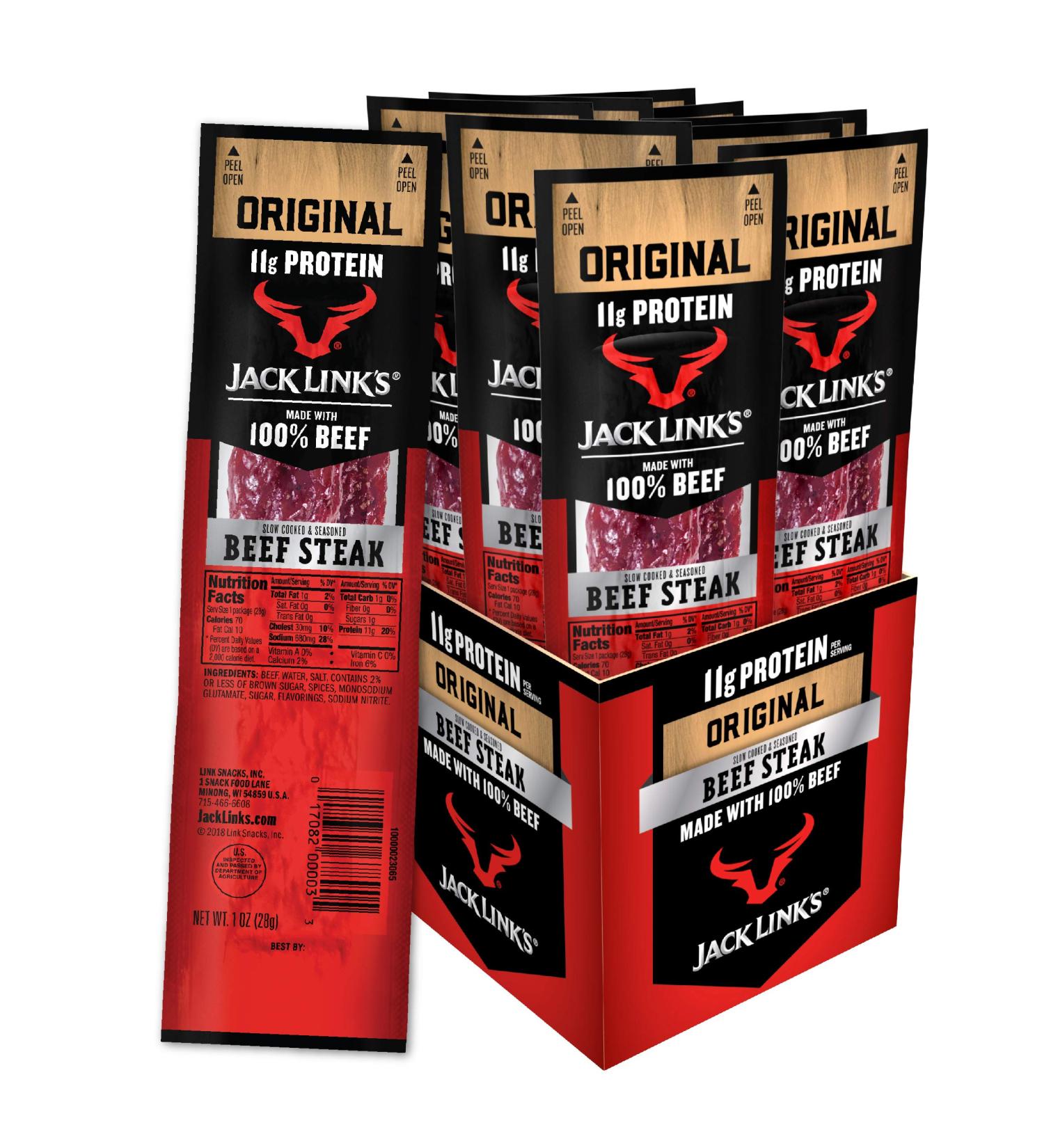 Jack Link's Premium Beef Jerky Strips - Original Flavor, 11g Protein, 1g Carbs, 1oz (Pack of 12) - Buy Online on GoSupps.com