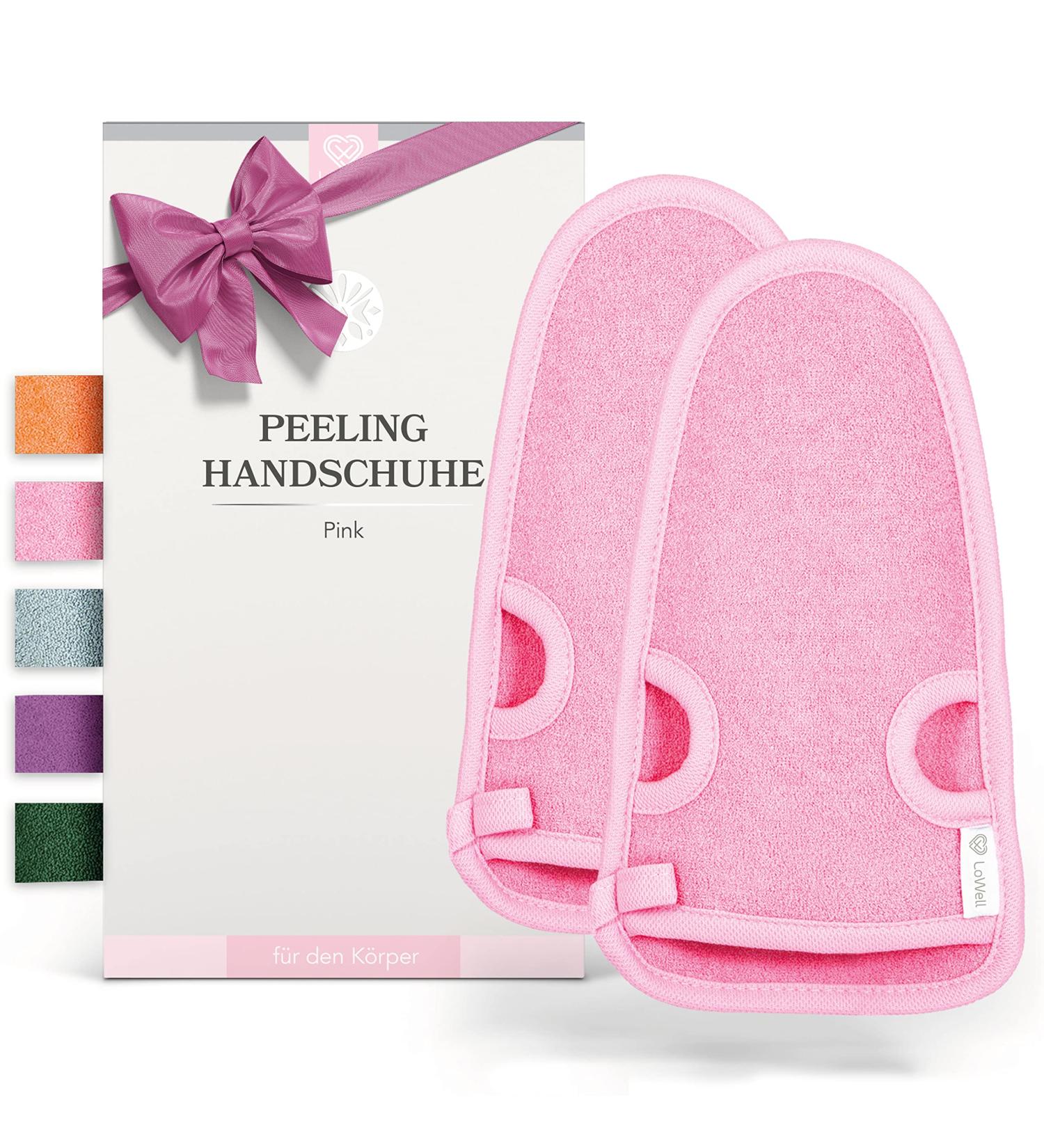 Lowell Peeling Gloves Set - 2 Exfoliating Gloves for Body & Face Bonus Guide & Suction Cups - Pink - Buy Online on GoSupps.com